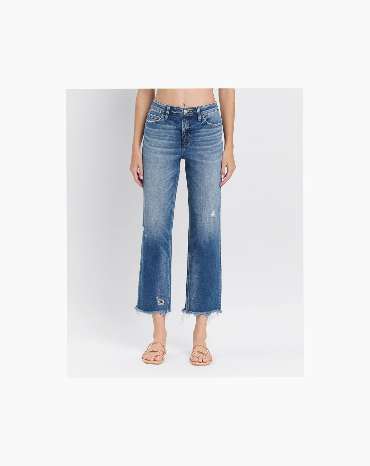 Women's High Rise Frayed Hem Crop Straight Jeans