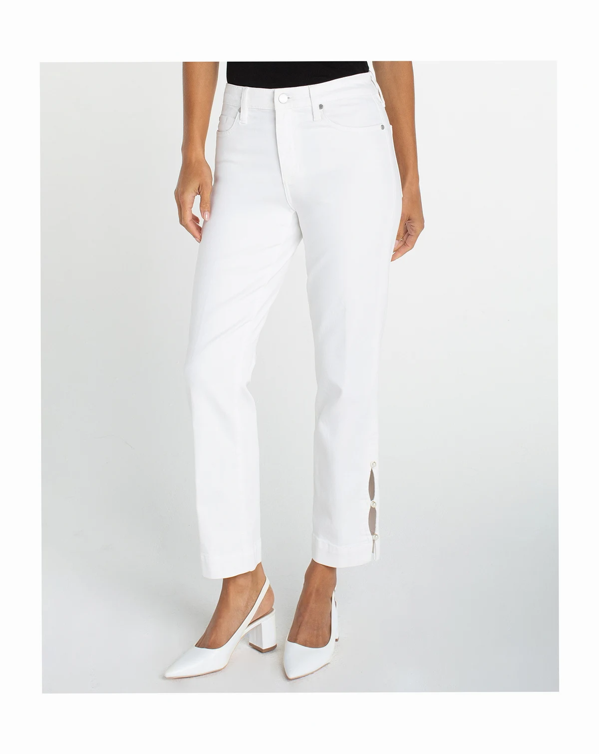 Women's Kennedy Mid Rise Crop Straight Imitation Pearl Trim Jeans