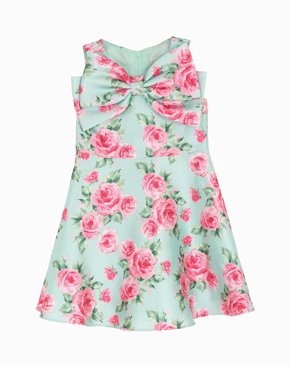 Girls' 2T-6X Printed Mikado Round Neck Bow Dress