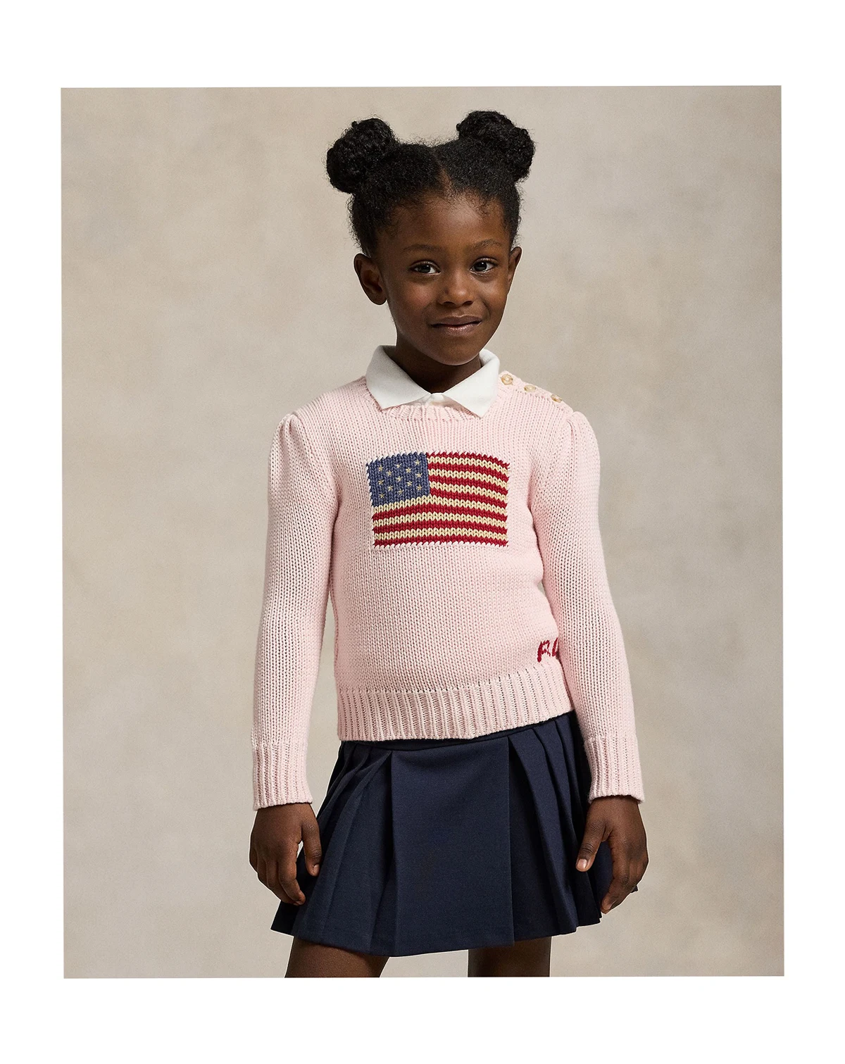 Toddler and Little Girls Flag Crewneck Sweater
