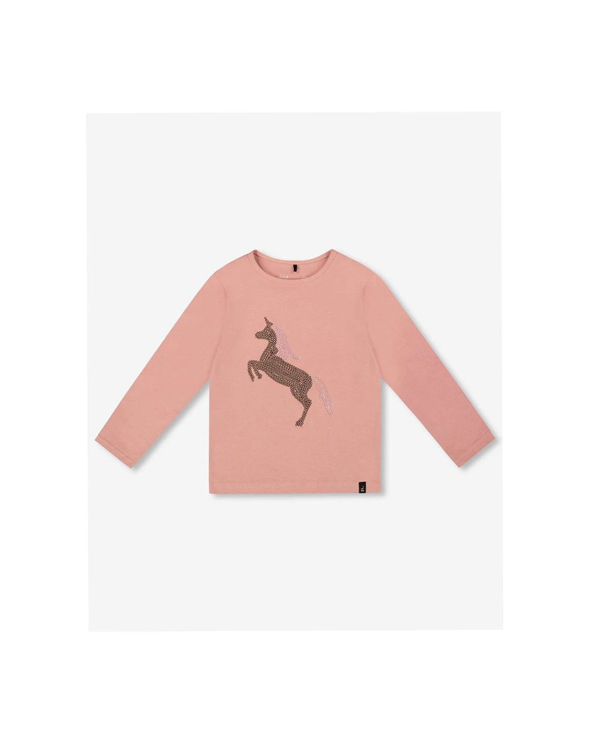 Girl Cotton Long Sleeve T-Shirt Dusty Pink with Sequin Unicorn - Toddler|Child