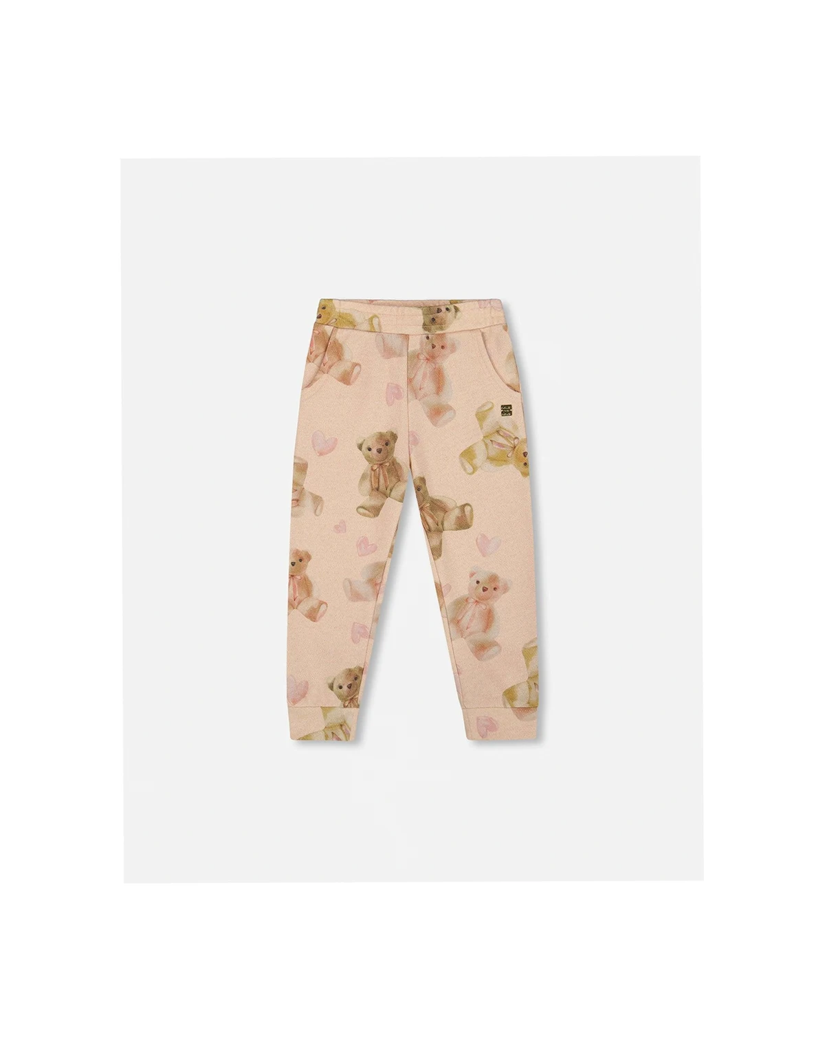 Girl Glittering French Terry Sweatpants Beige Teddy Bear Print - Toddler|Child