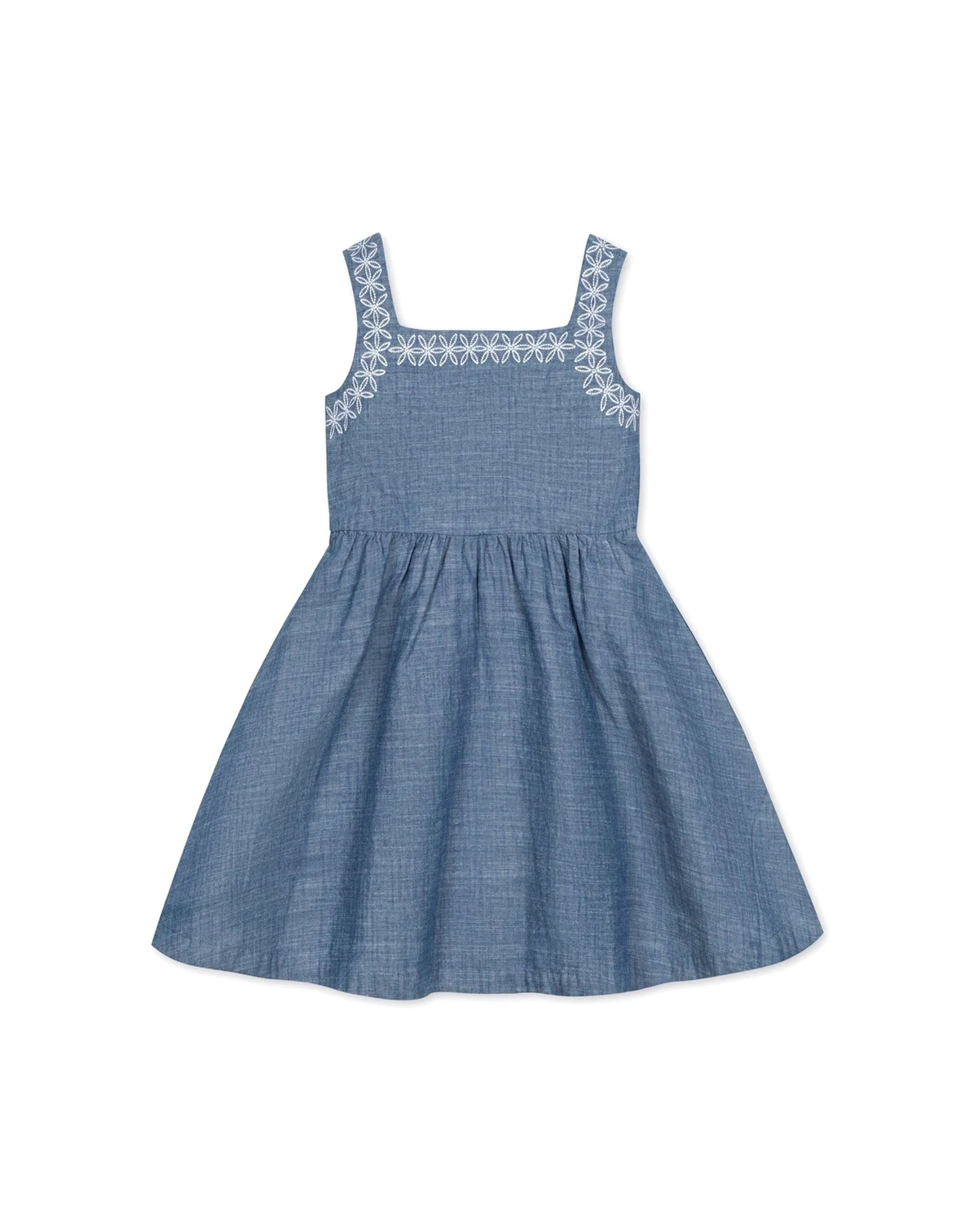 Toddler Girls Sleeveless Chambray Sundress with Embroidery