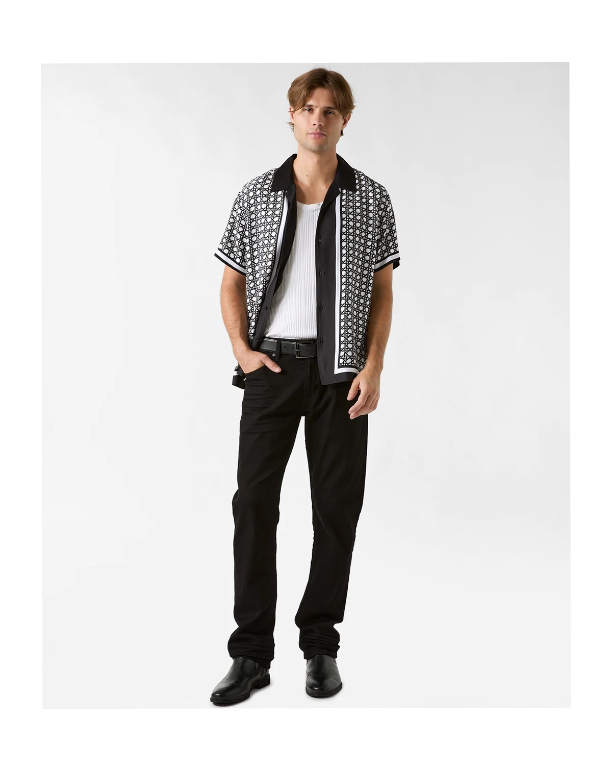 Men's Basketweave Border Short-Sleeve Shirt