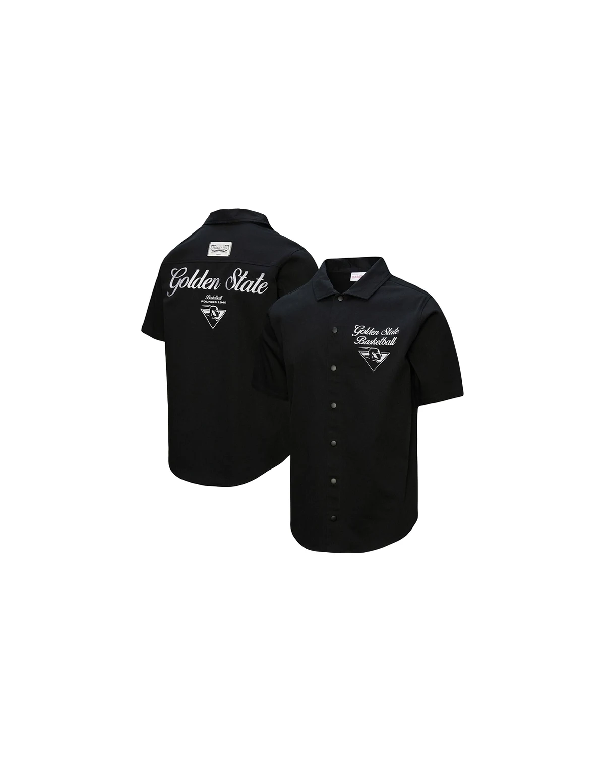 Men's Black Golden State Warriors Hardwood Classics Camp Shirt