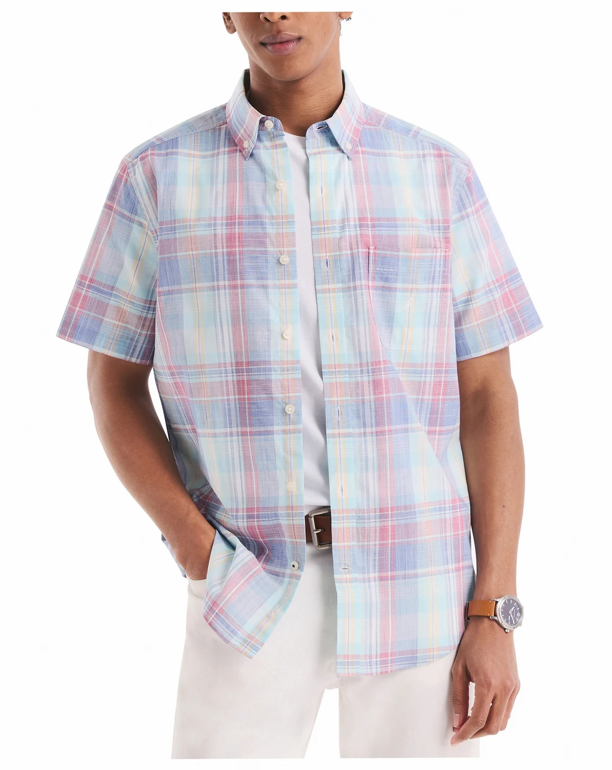Men's Classic-Fit Plaid Button-Down Poplin Shirt