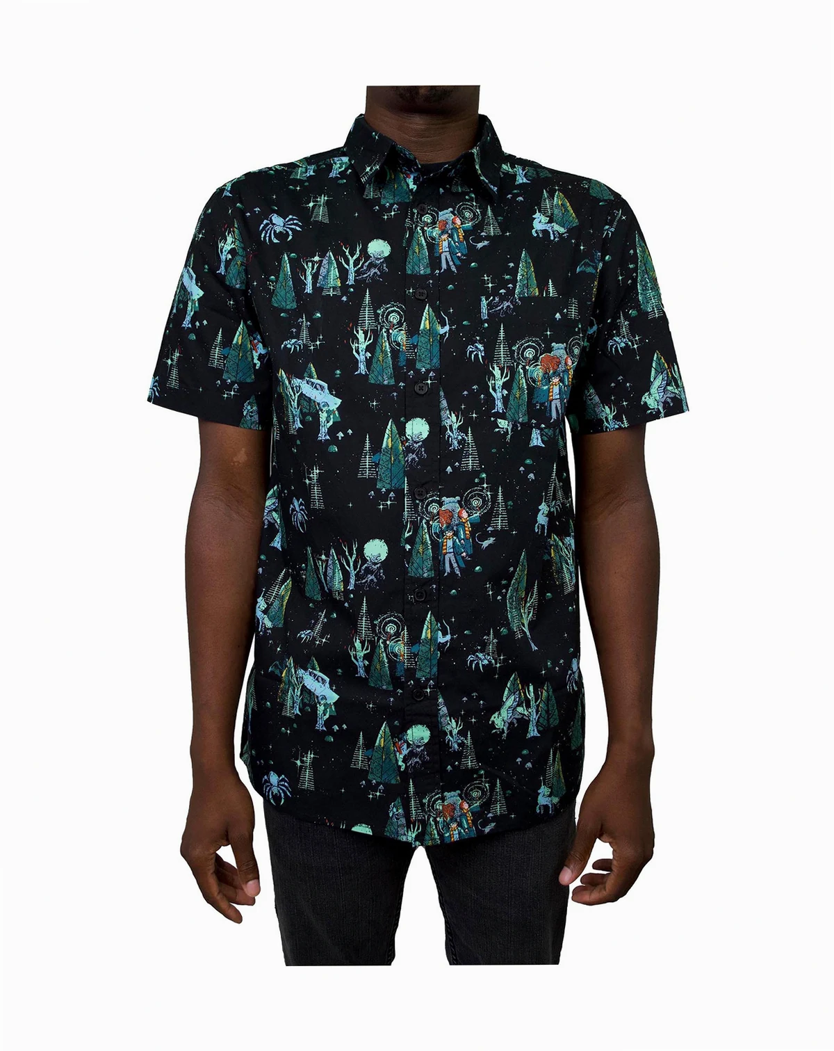 Men's Forbidden Forest Pattern Short Sleeves Woven Shirt