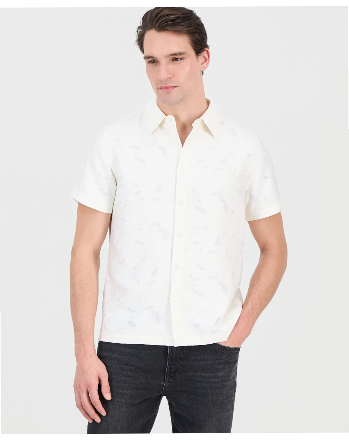 Men's Alden Clip Jacquard Short-Sleeve Woven Button-Front Shirt