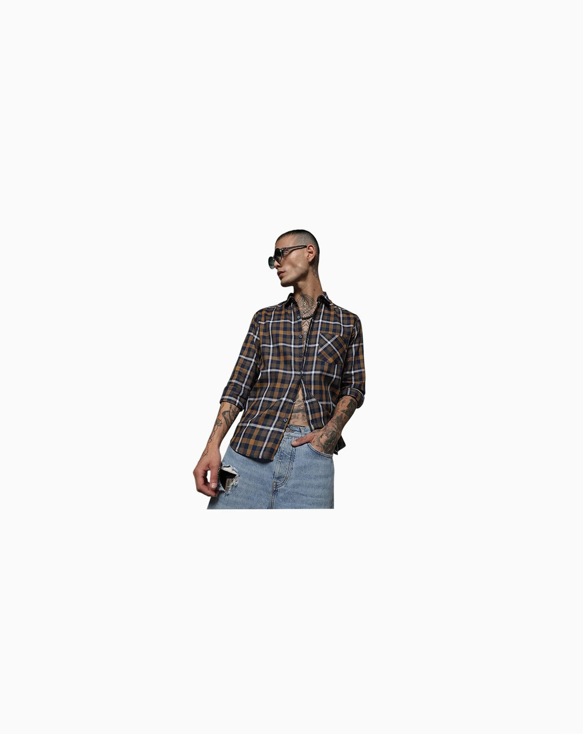 Men's Cobalt Blue & Mustard Yellow Tartan Plaid Shirt