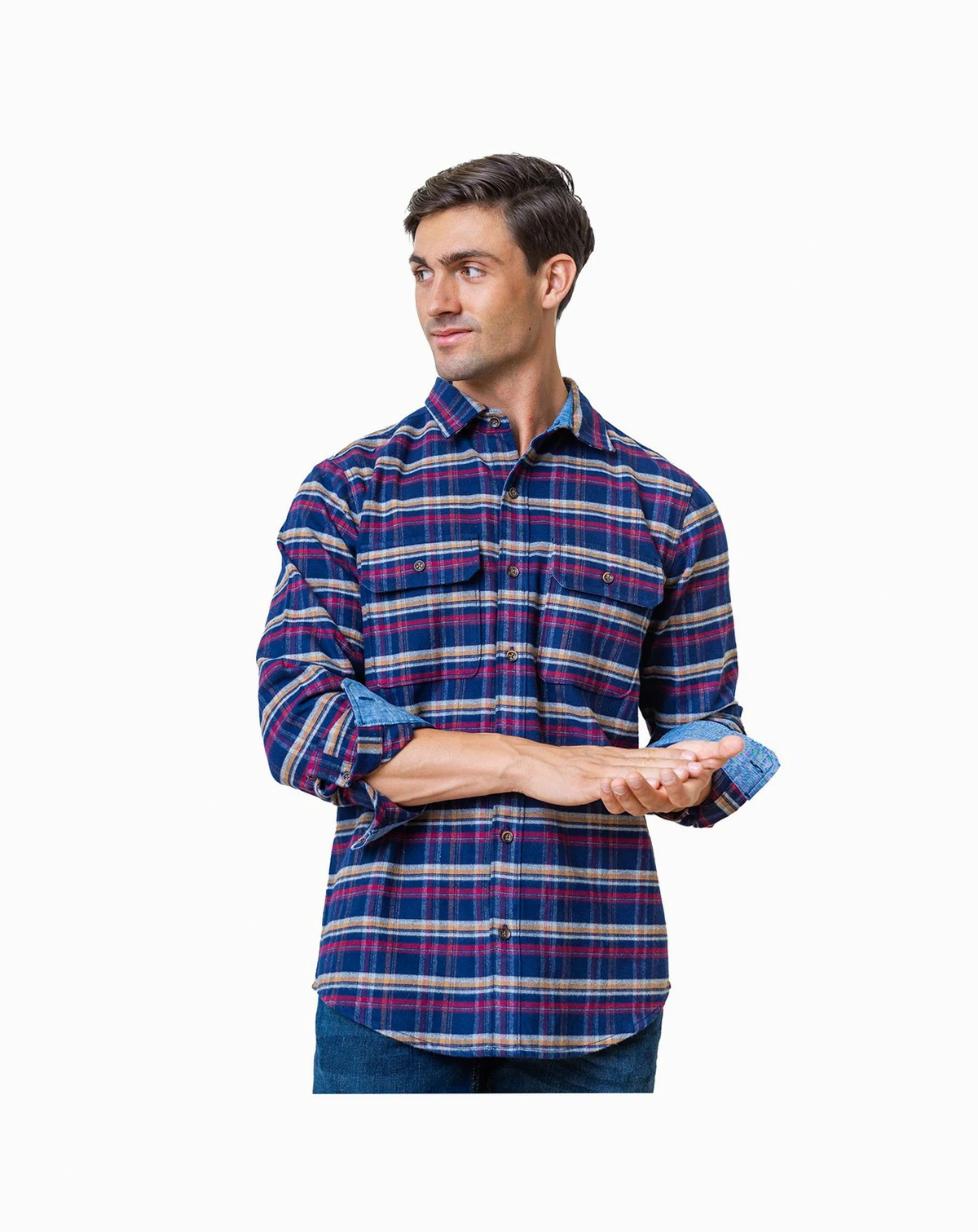 Mens' Organic Long Sleeve Flannel Double Pocket Button Down Shirt