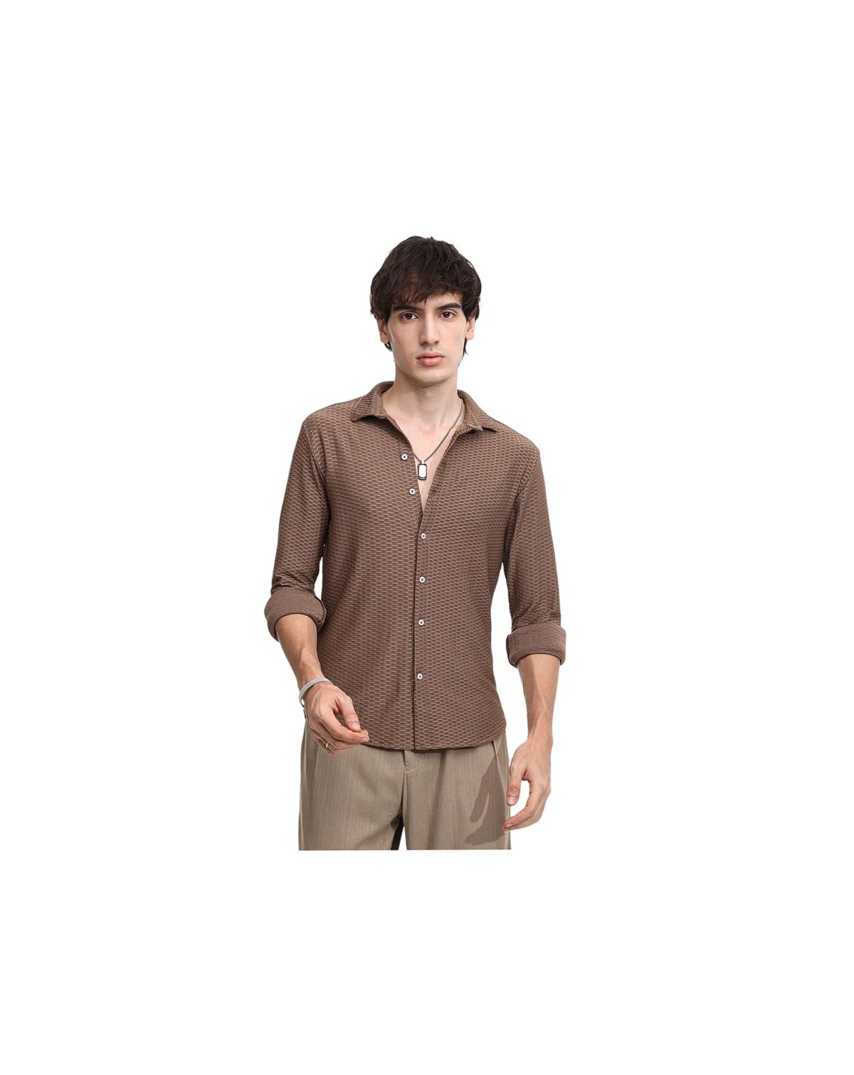 Men's Mocha Brown Hive-Textured Shirt