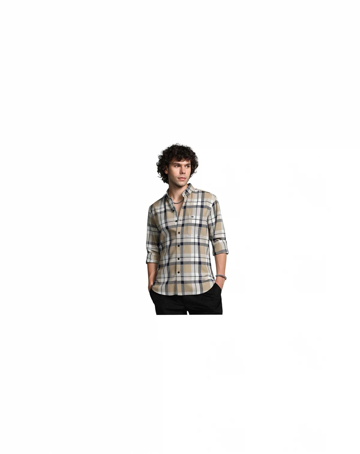 Men's Sand Beige Shadow-Checkered Shirt