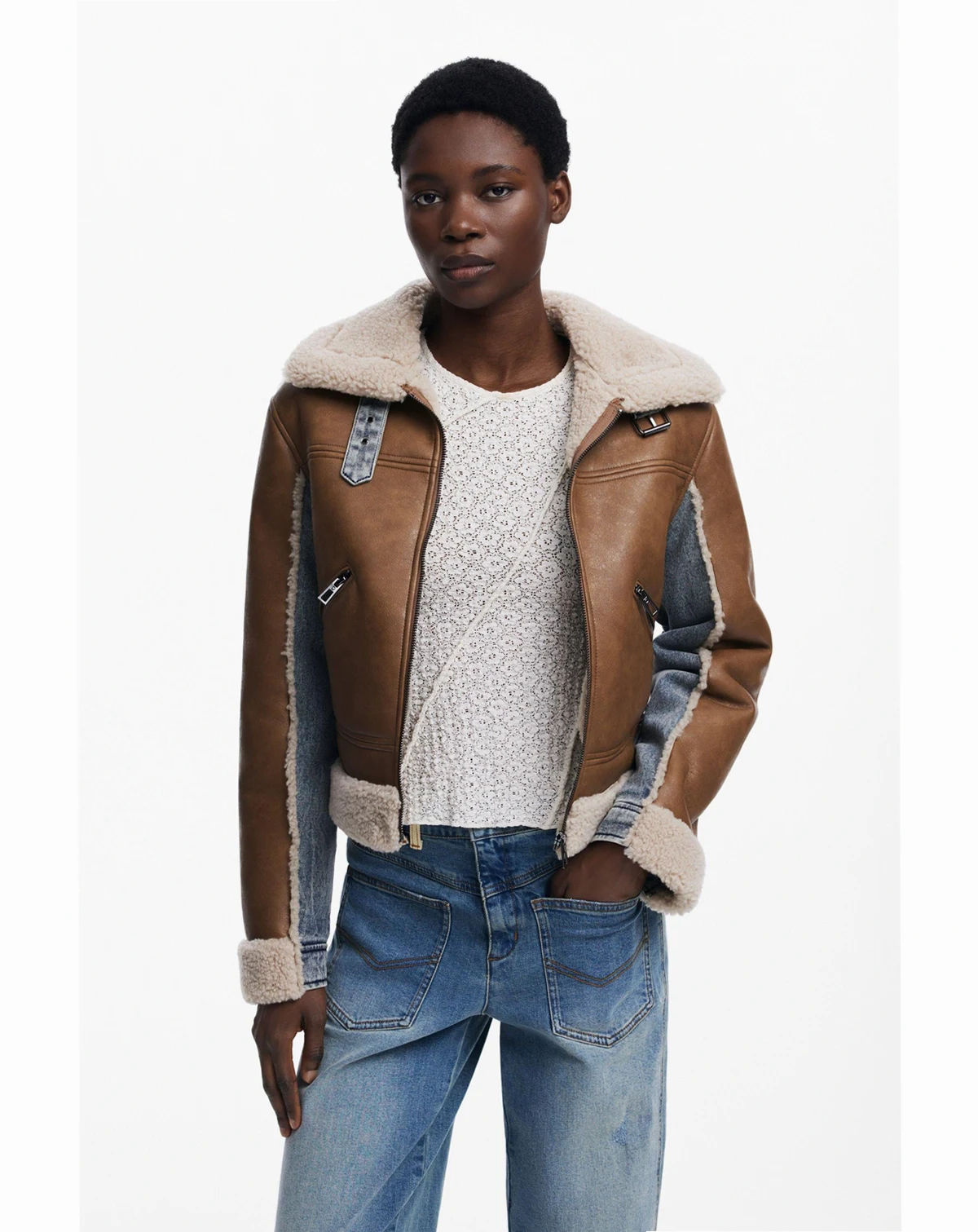 Women's Combined shearling jacket