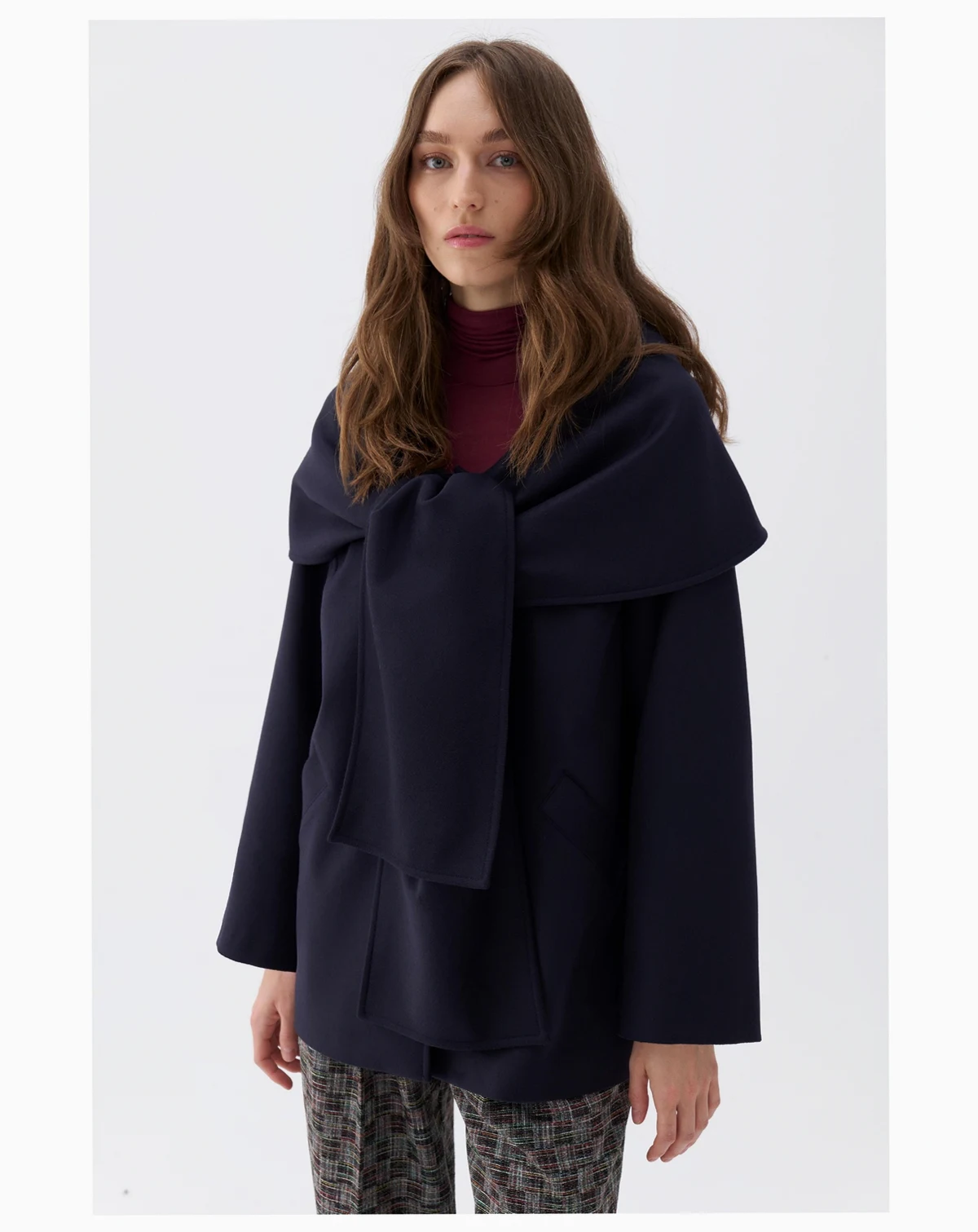 Women's Draped Coat with Front Tie Detail