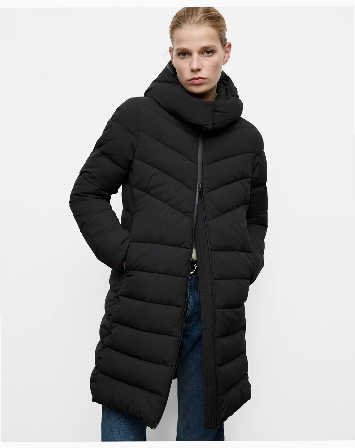 Women's Hood Midi Quilted Anorak Coat