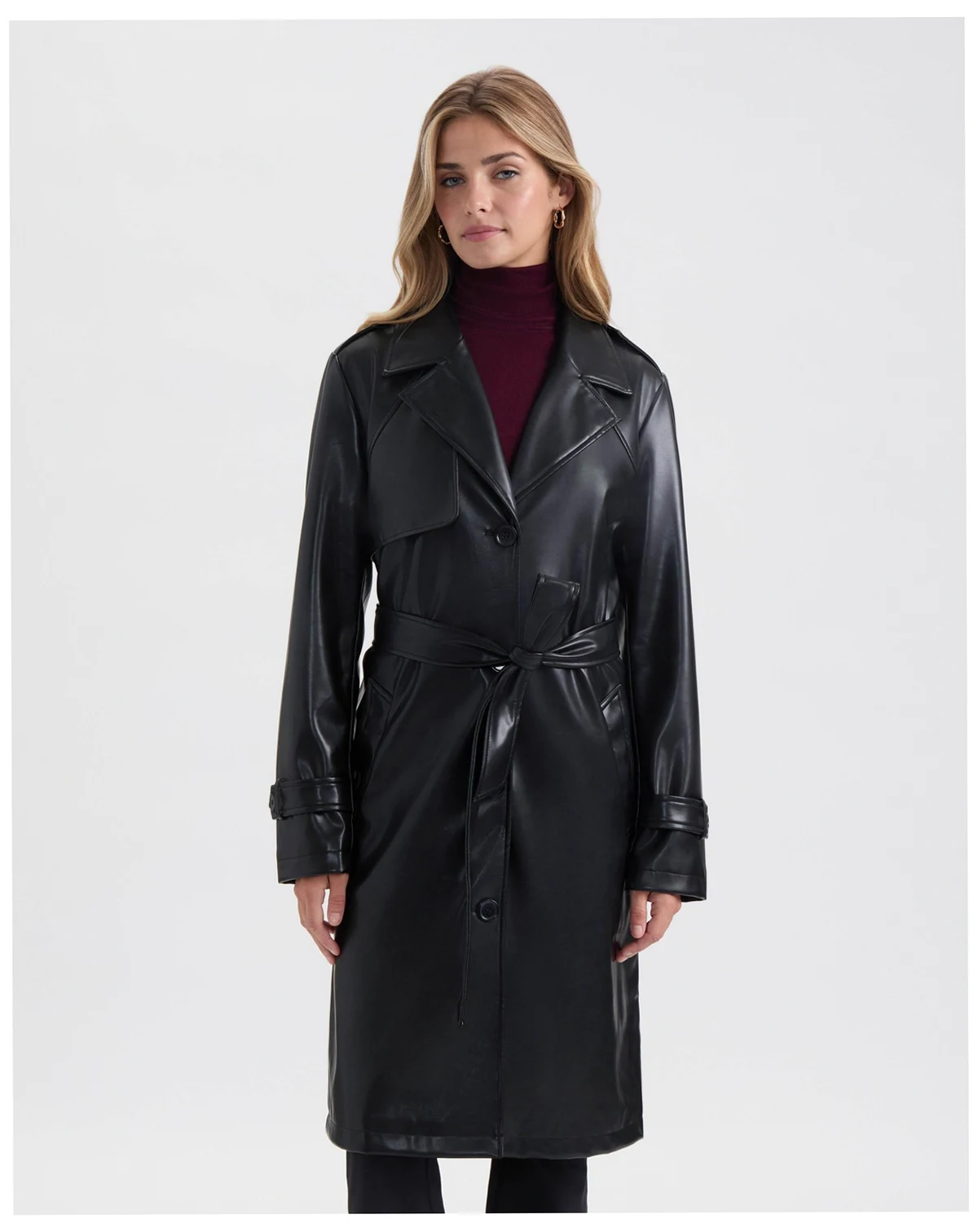 Women's Single Breasted PU Trench Coat