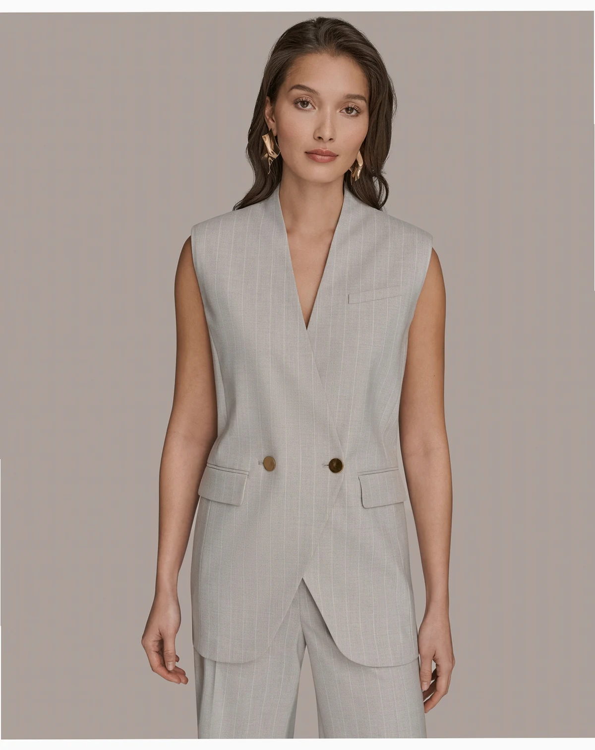 Women's Pinstripe Front Button Vest