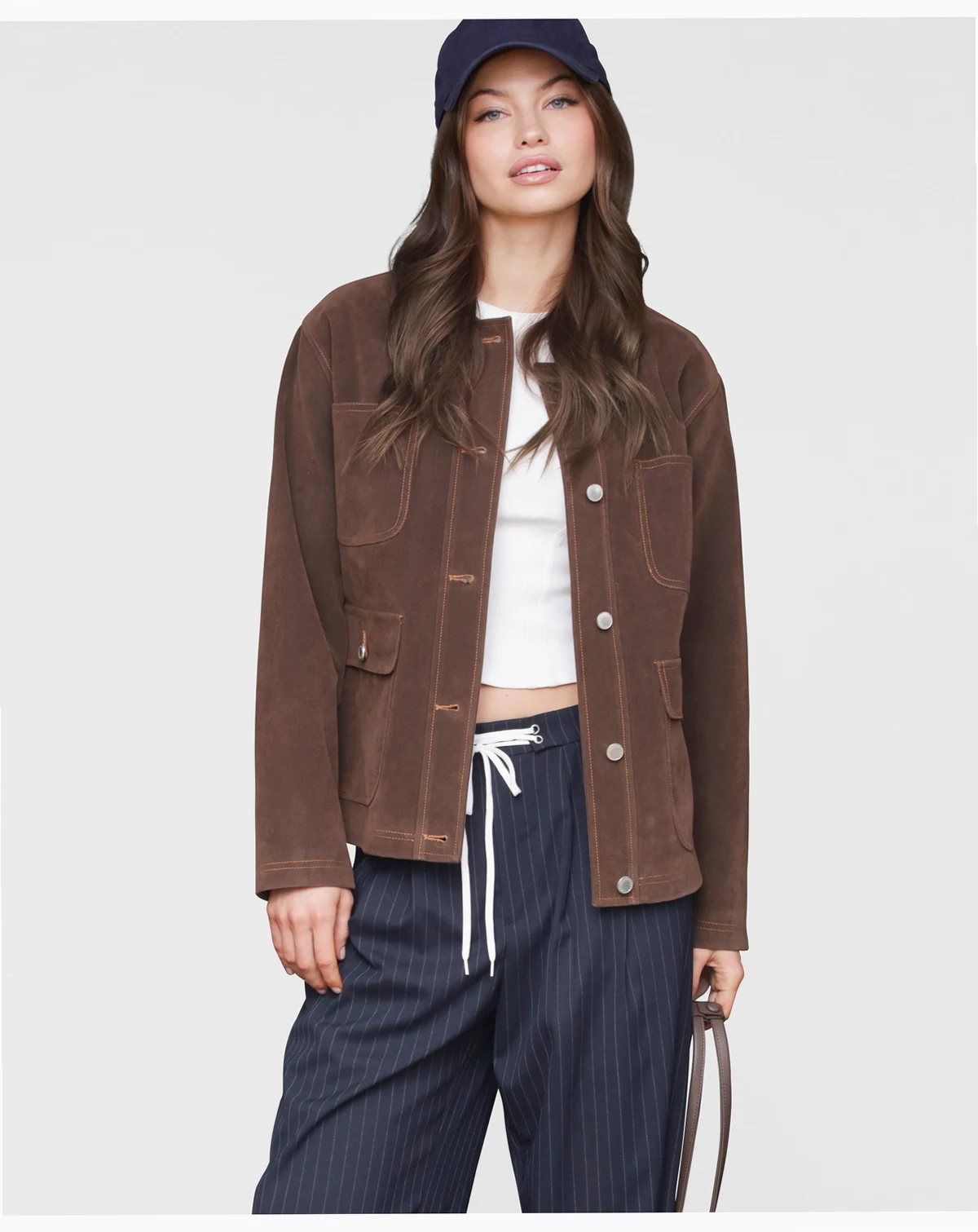 Women's Wing-Collar Faux-Suede Jacket