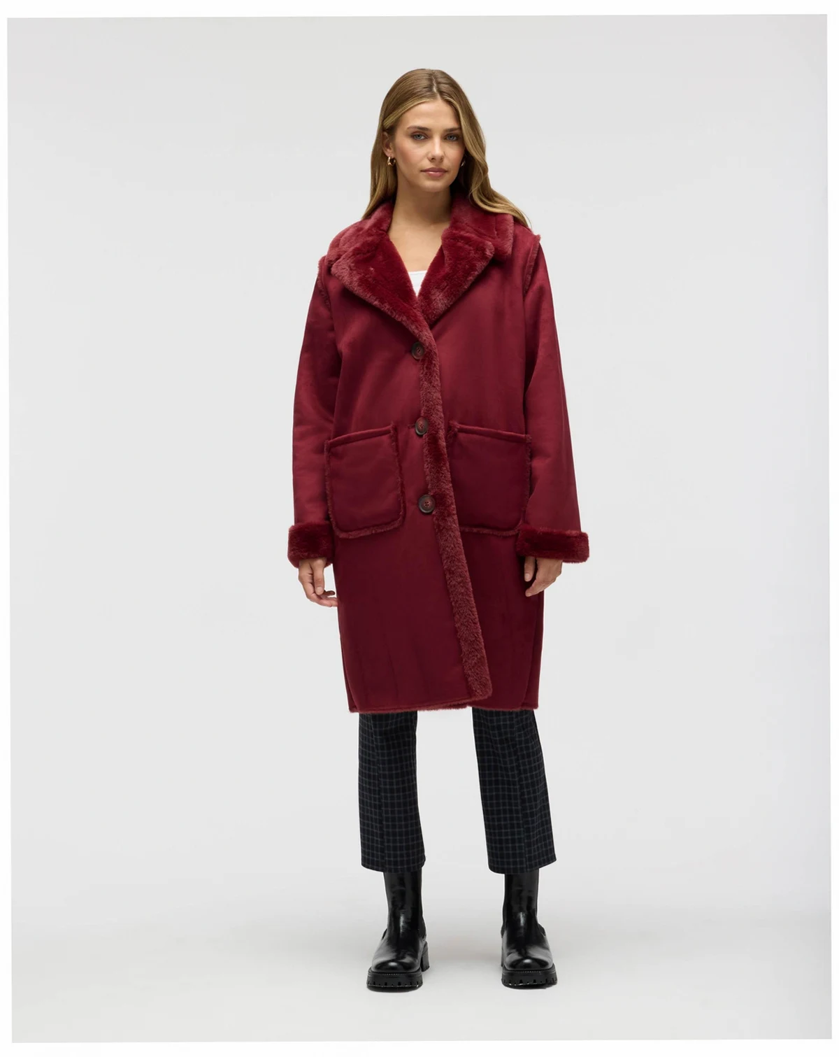 Women's Longline Faux Shearling Coat