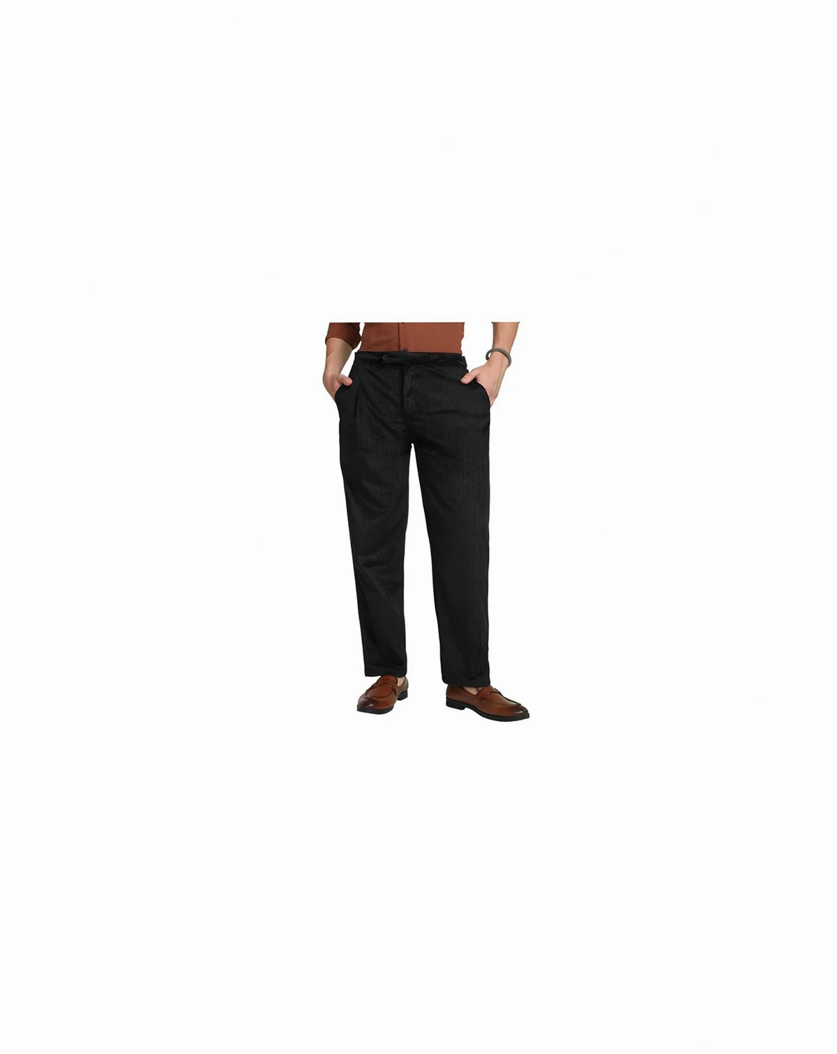 Men's Obsidian Black Veined Tailored Trousers