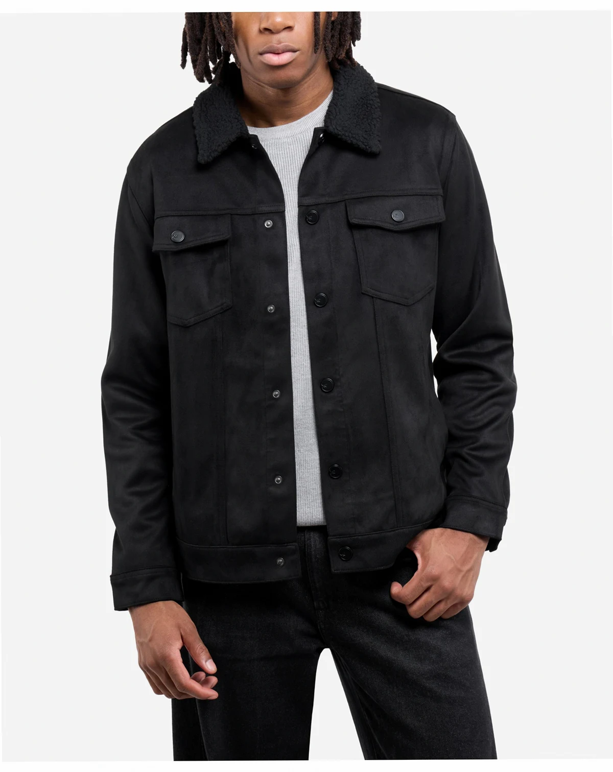 Men's Faux Suede Jacket With Faux Fur Collar