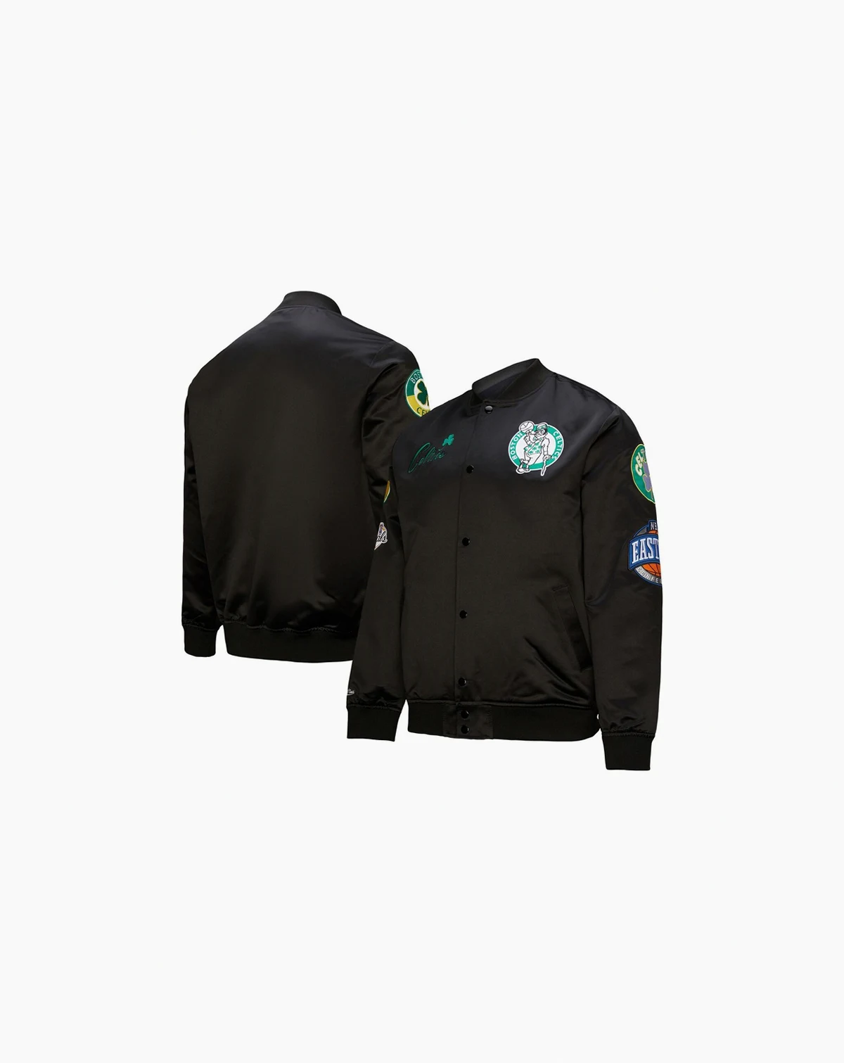 Men's Black Boston Celtics Hardwood Classics Blackout Collection Satin Full-Zip Jacket