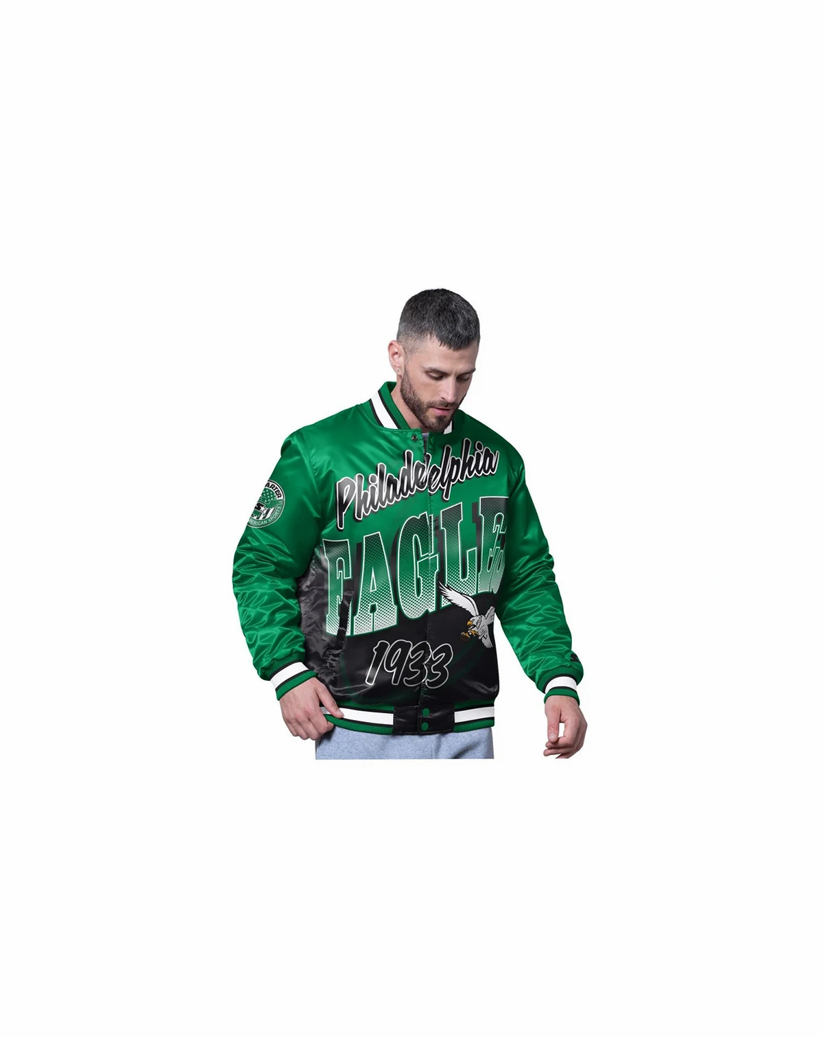 Men's Kelly Green Philadelphia Eagles Retro Pass Rush Varsity Full-Snap Jacket