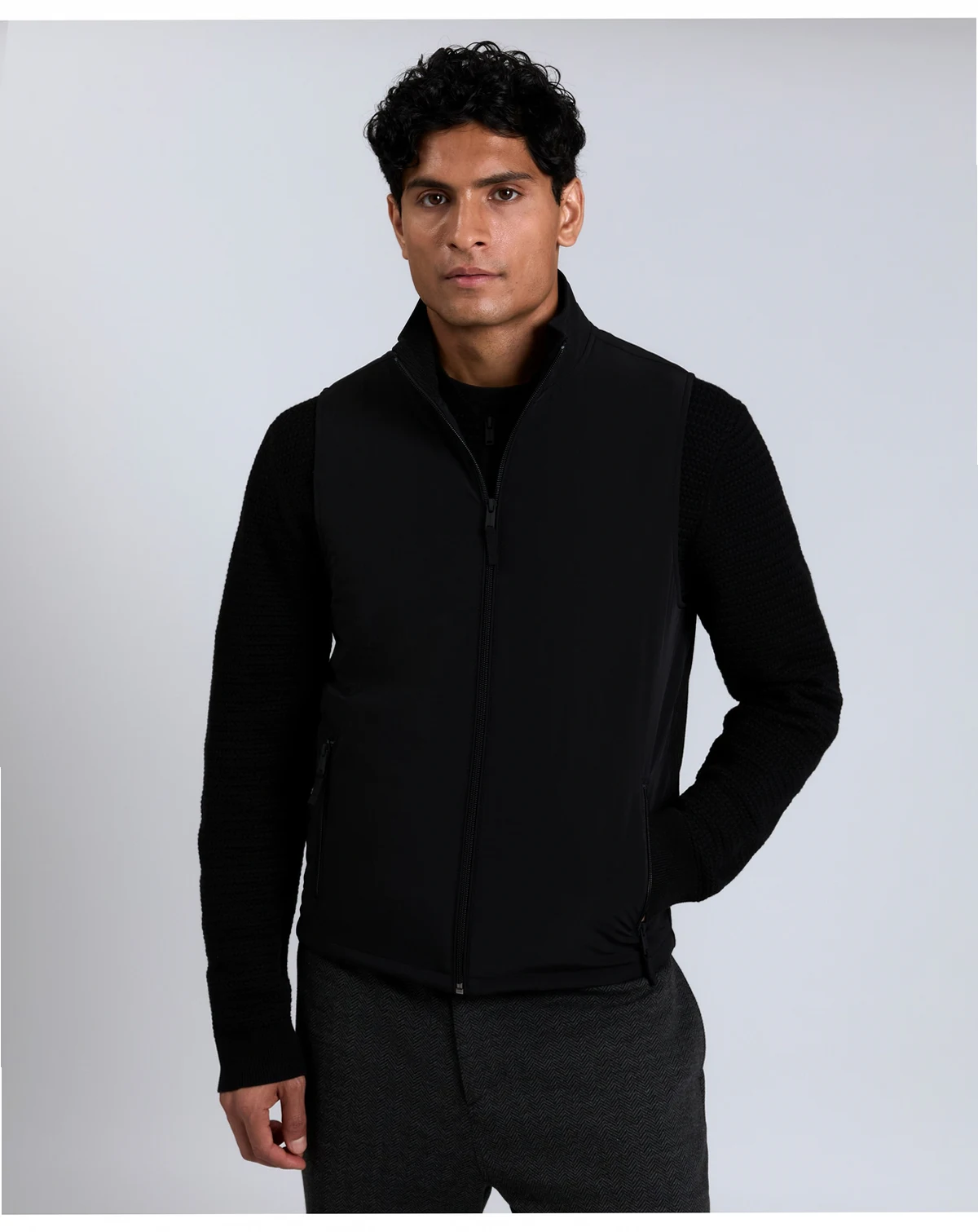 Men's Mixed Media Mock Neck Vest