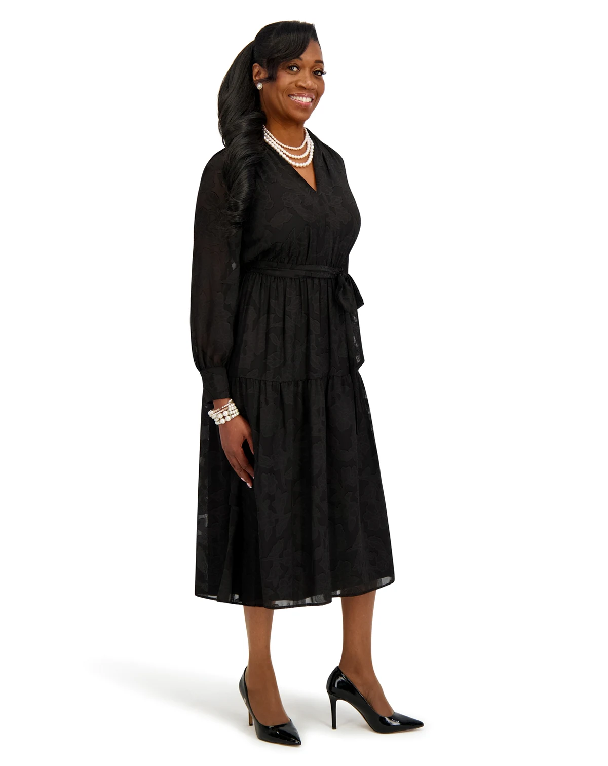 Women's Soft V-Neck Tiered Midi Dress