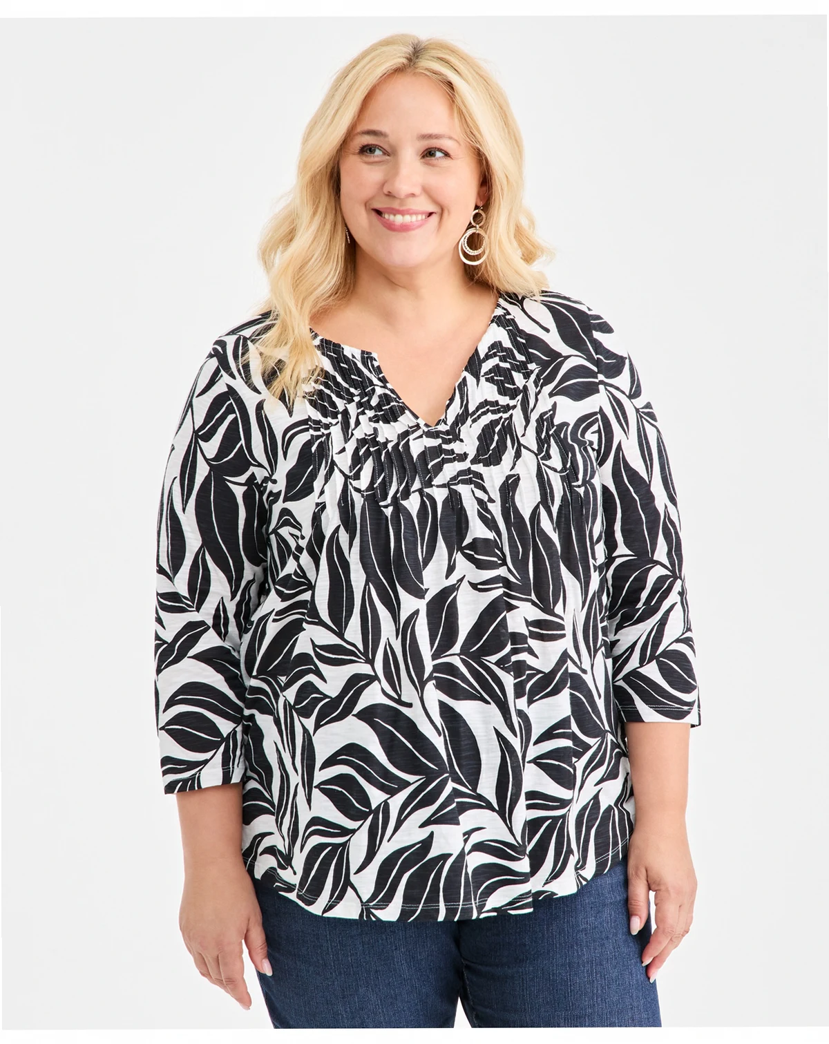 Plus Size Pintuck Split-Neck Top, Macy's Exclusive