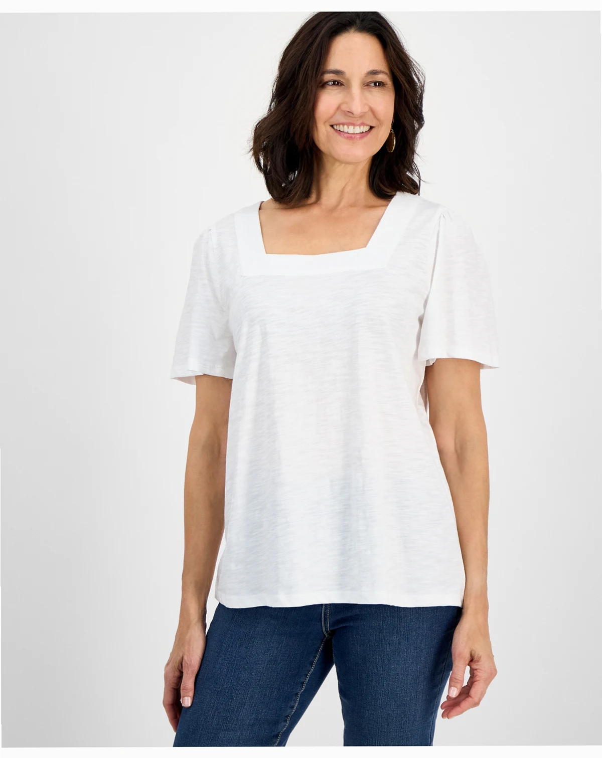 Style& Co Women's Printed Square-Neck Flutter-Sleeve Top, Exclusively at Macy's