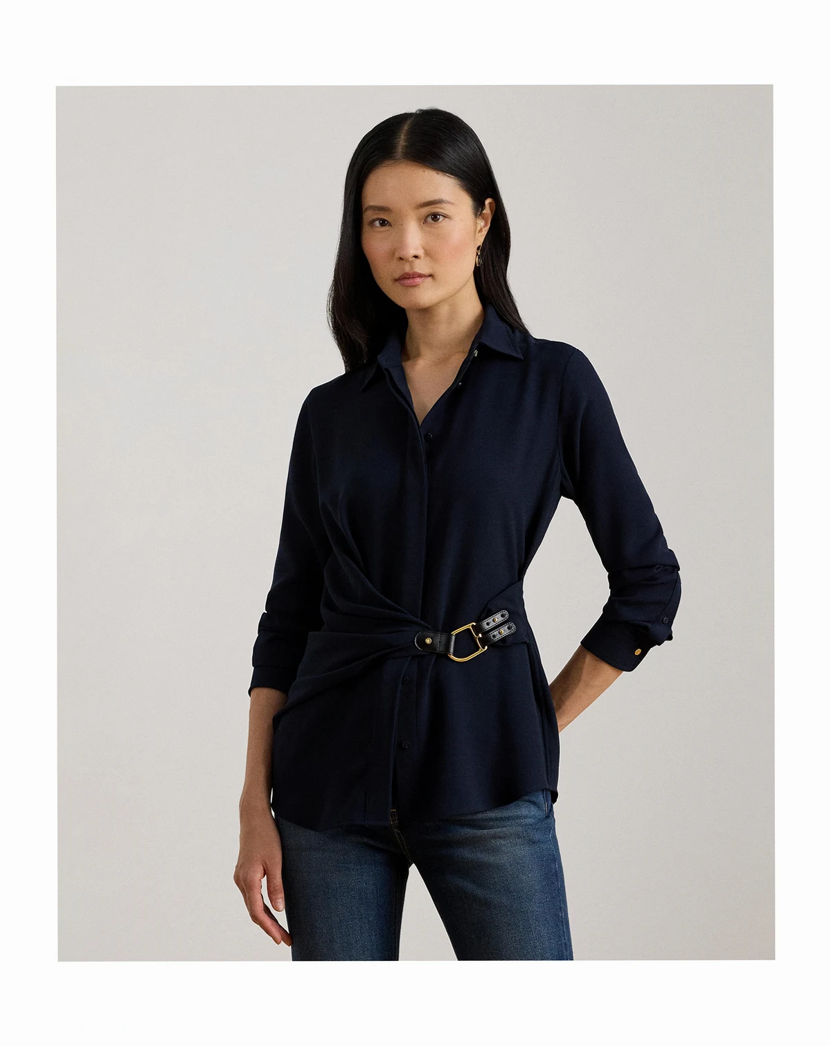 Women's Buckle Trim Top
