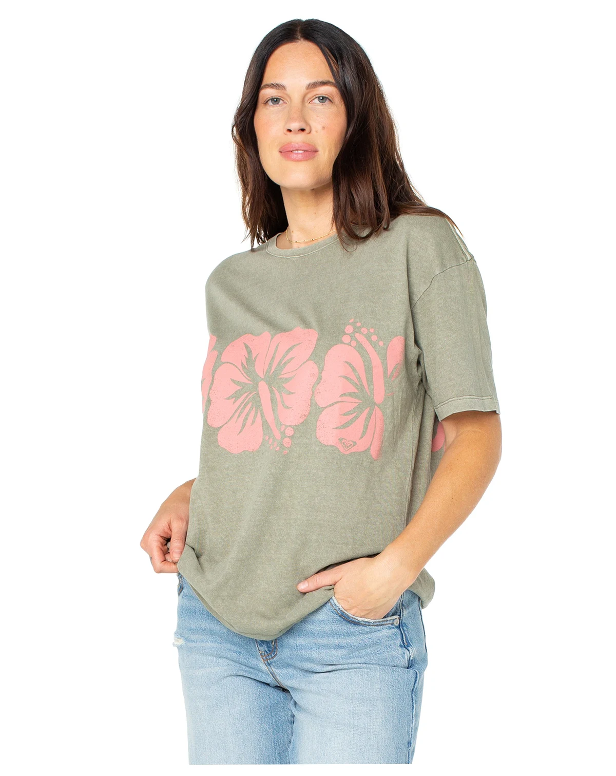 Juniors' Flower Block Short-Sleeve Cotton T-Shirt