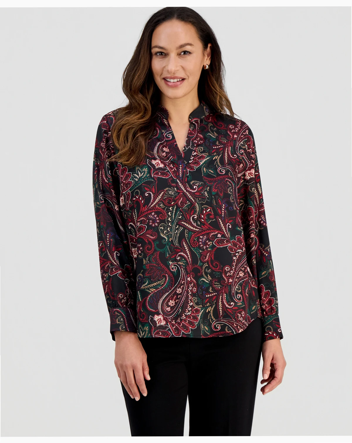 Petite Printed Long-Sleeve Blouse
