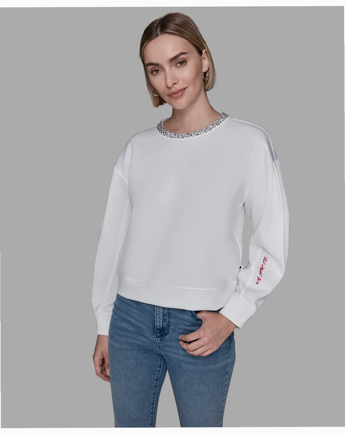 Women's Crewneck Crystal Neck Top