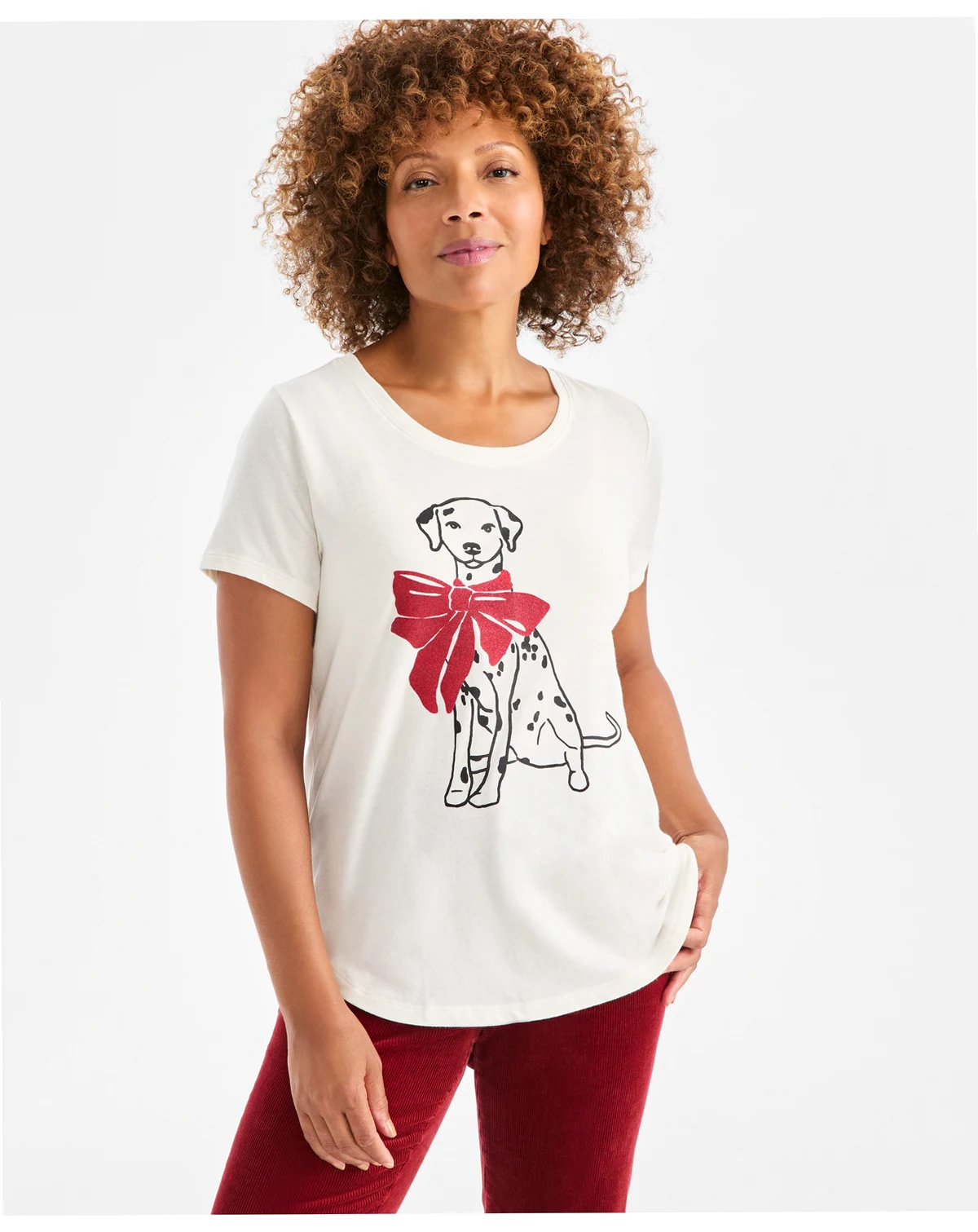 Petite Holiday Tree Printed Scoop Neck Top, Macy's Exclusive