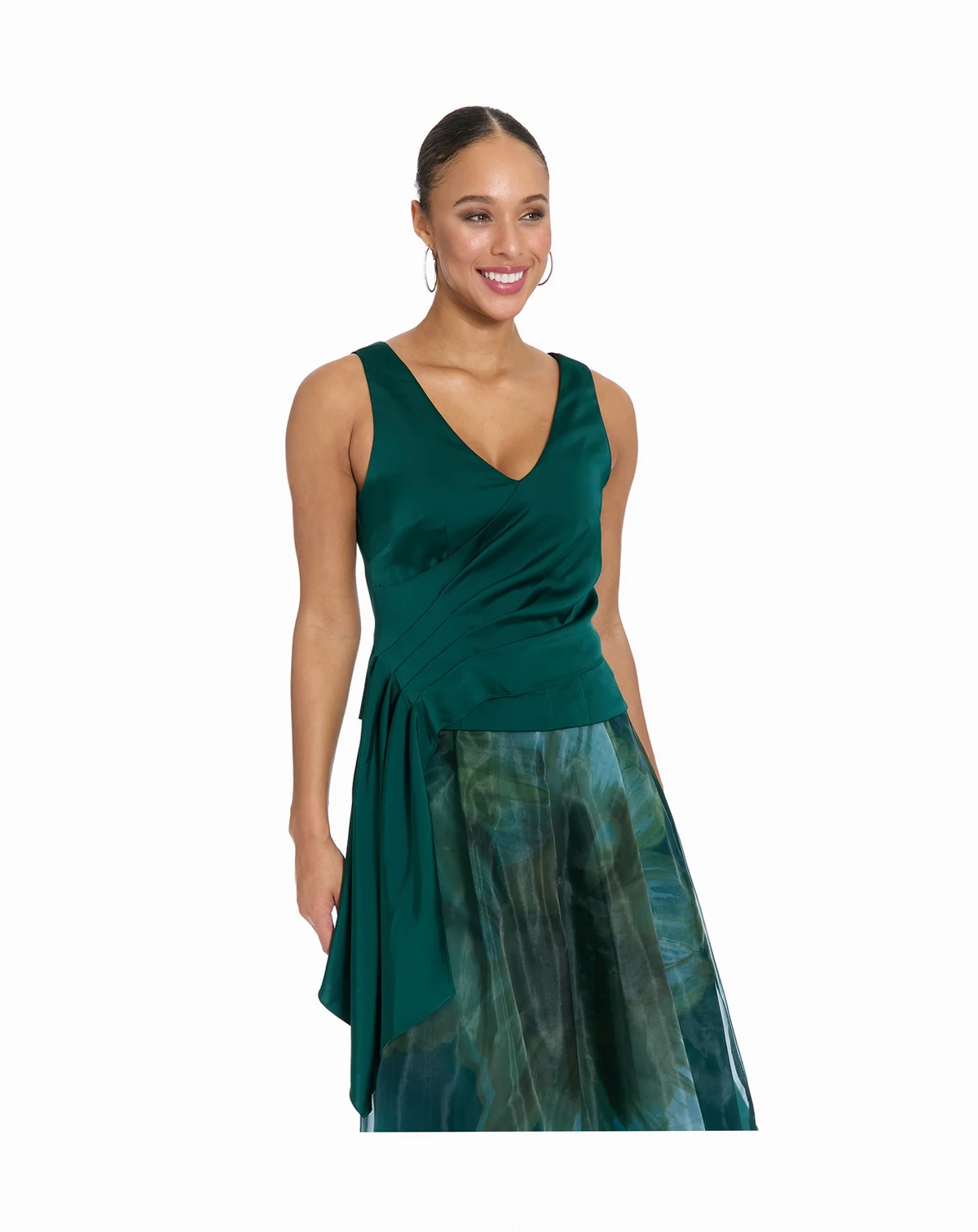 Women's Asymmetrical Pleated V-Neck Top