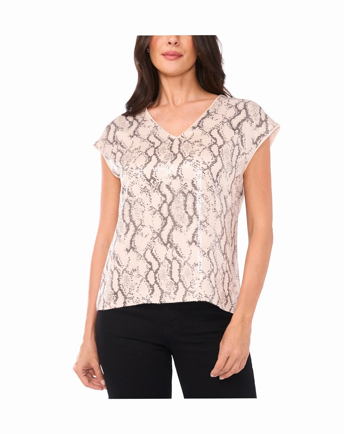 Women's Animal-Print V-Neck Sequin Top