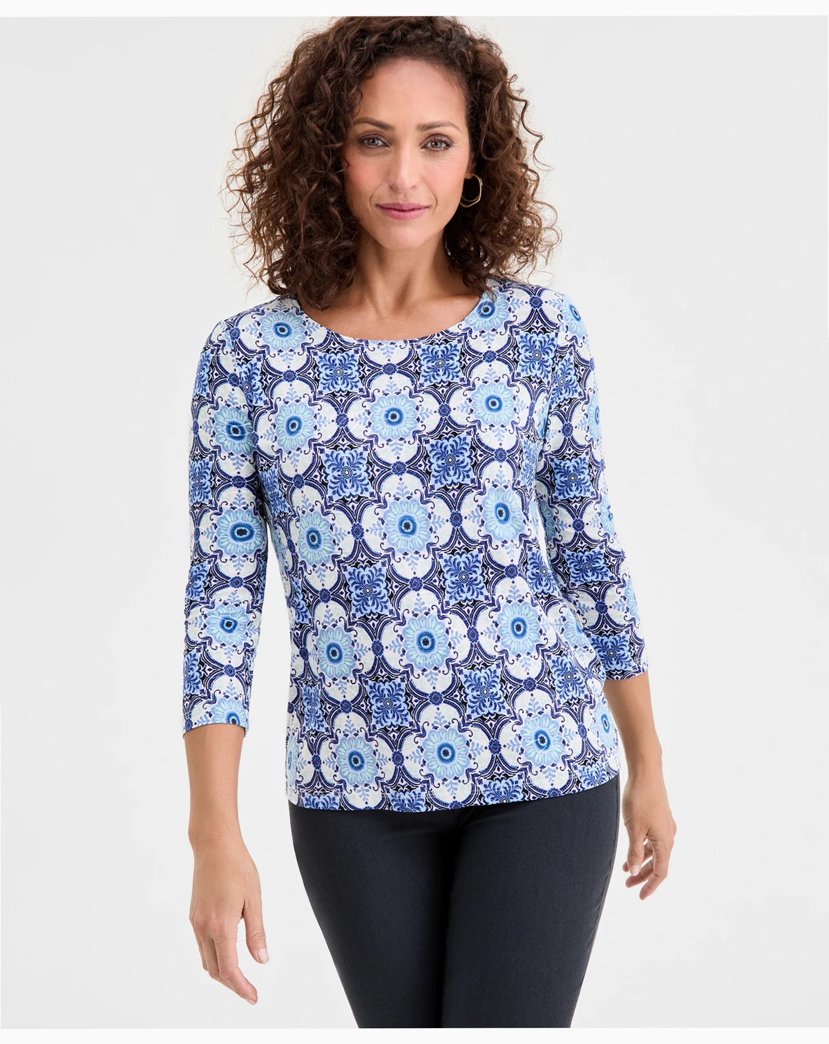 Petite Windswept Jacquard 3/4-Sleeve Top