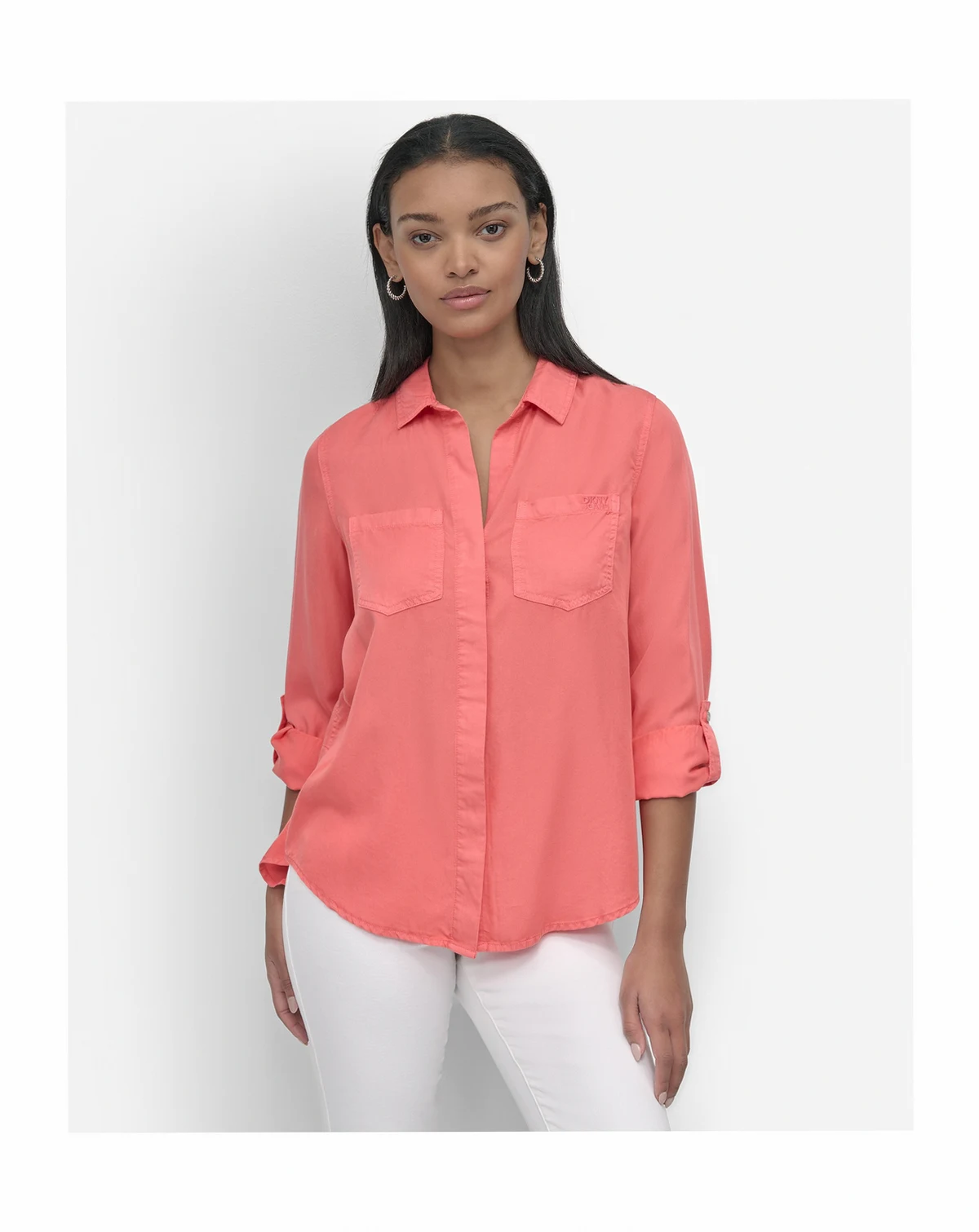 Women's Roll-Tab-Sleeve Button-Front Shirt