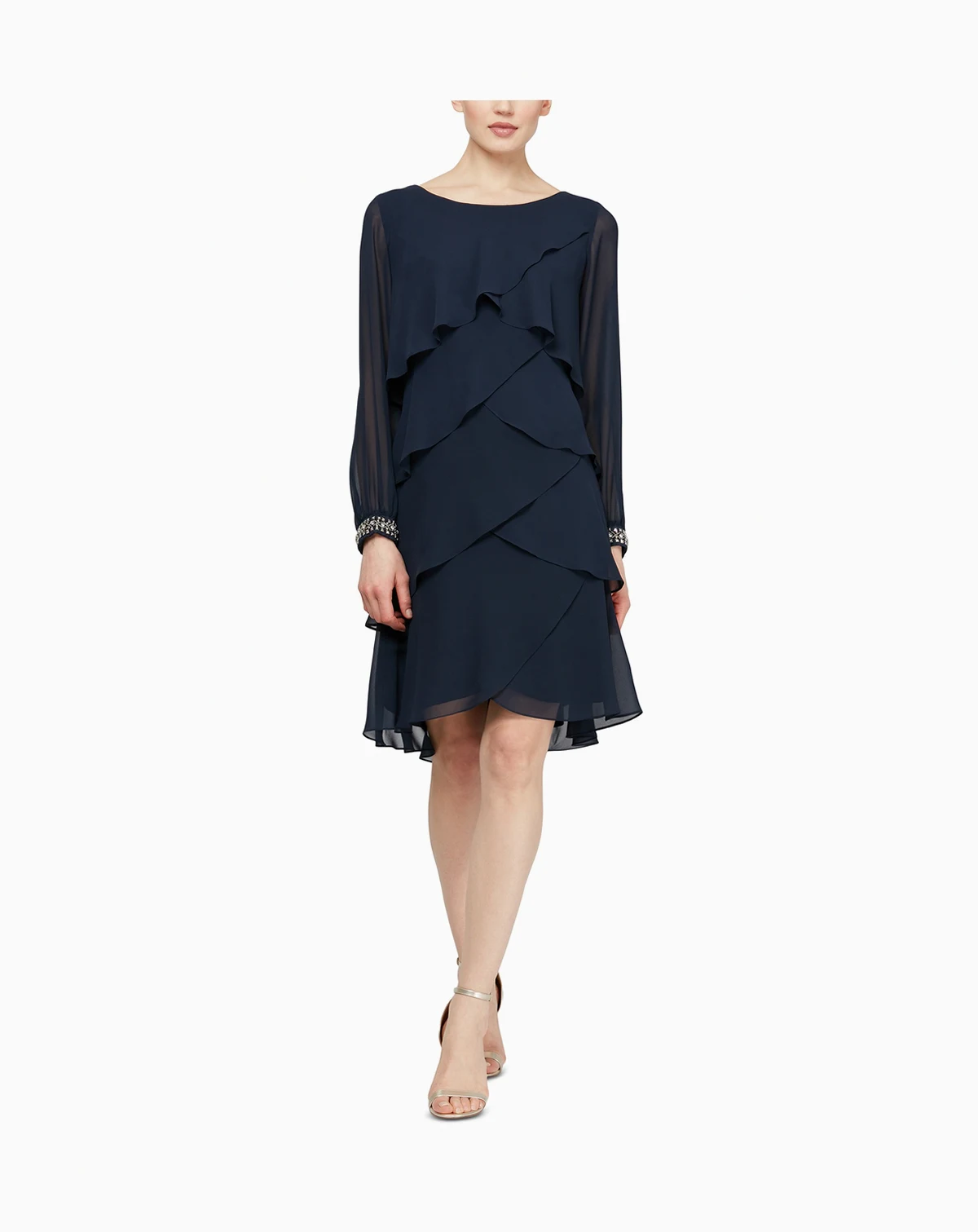 Women's Rhinestone-Cuff Tiered Dress
