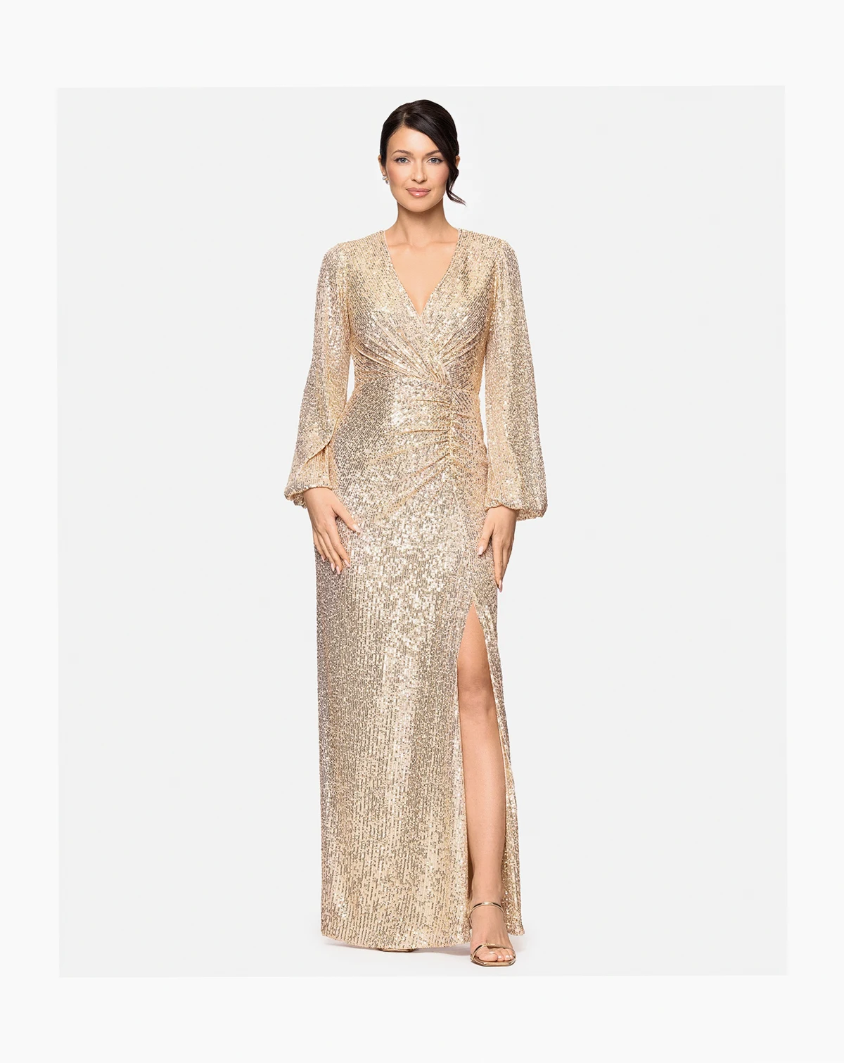 Women's Sequin V-Neck Long Bell Sleeve Dress
