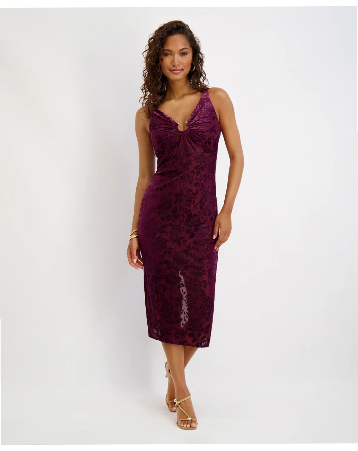 Women's Burnout V-Neck Midi Dress