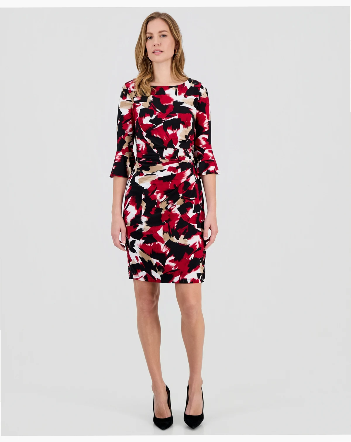 Women's Printed Bell-Sleeve Sheath Dress