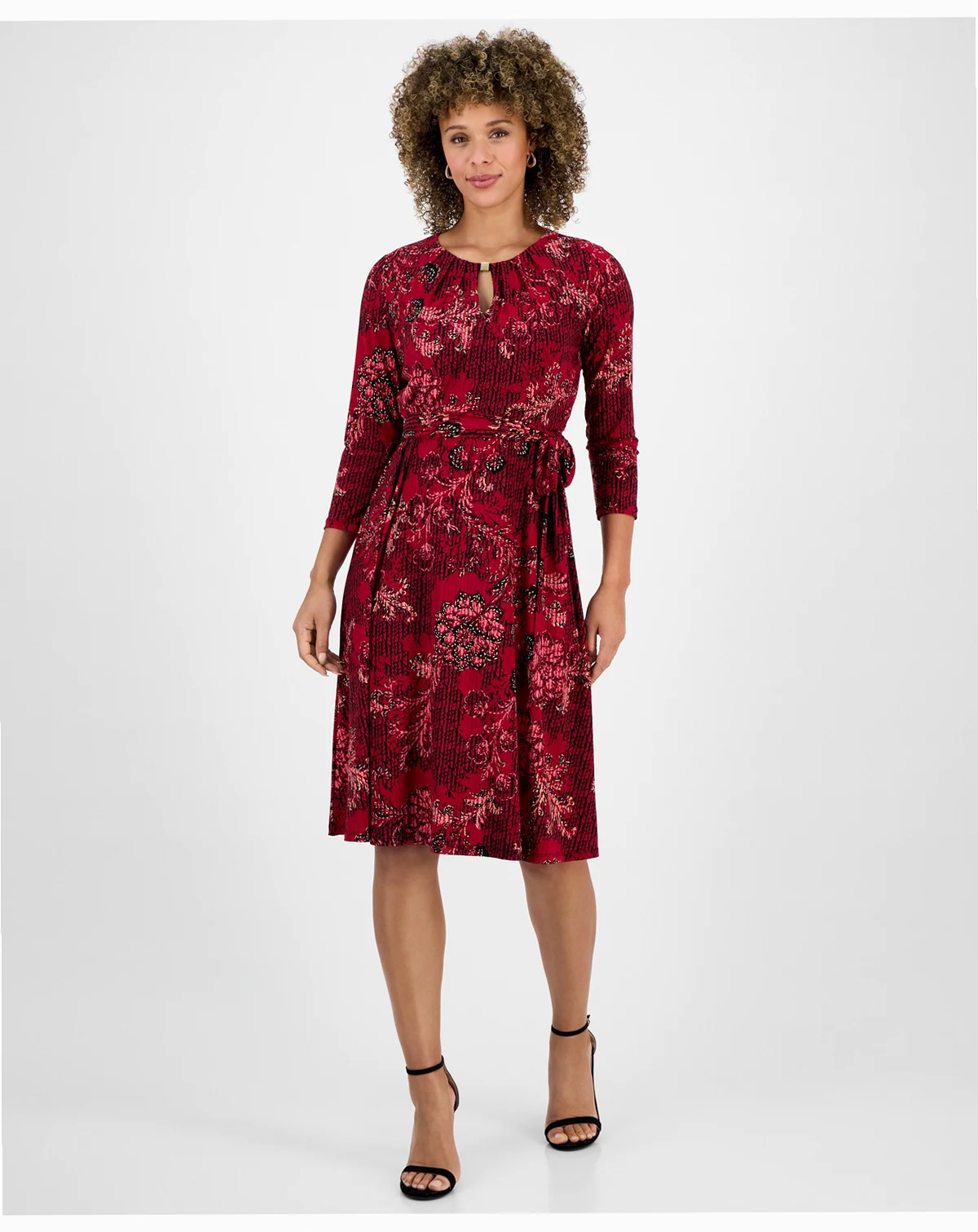 Women's Printed 3/4-Sleeve Midi Dress