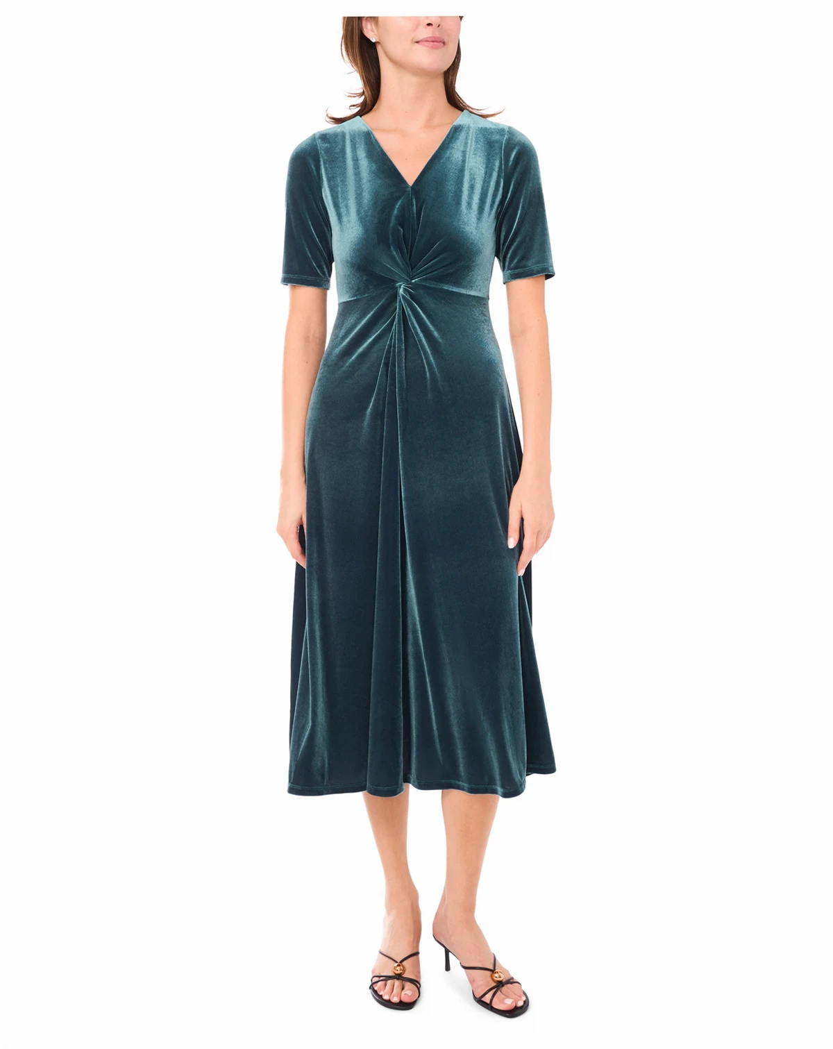 Women's V-Neck Twist Front Midi Dress