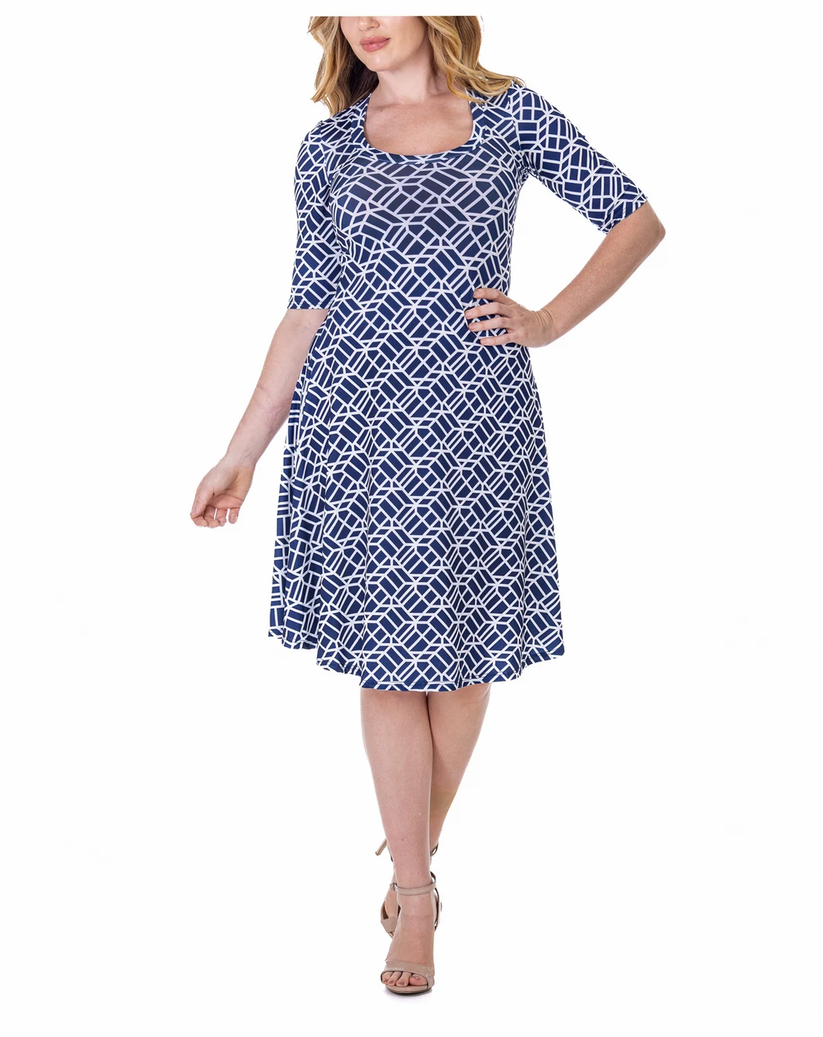 Print Knee Length Elbow Sleeve Dress