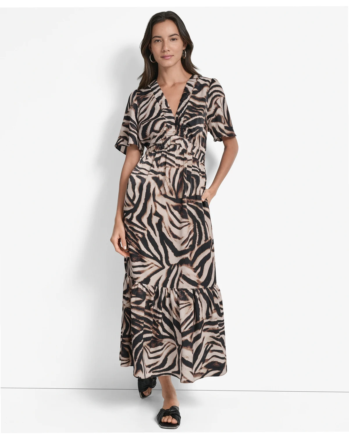 Women's Printed V-Neck Short-Sleeve Maxi Dress