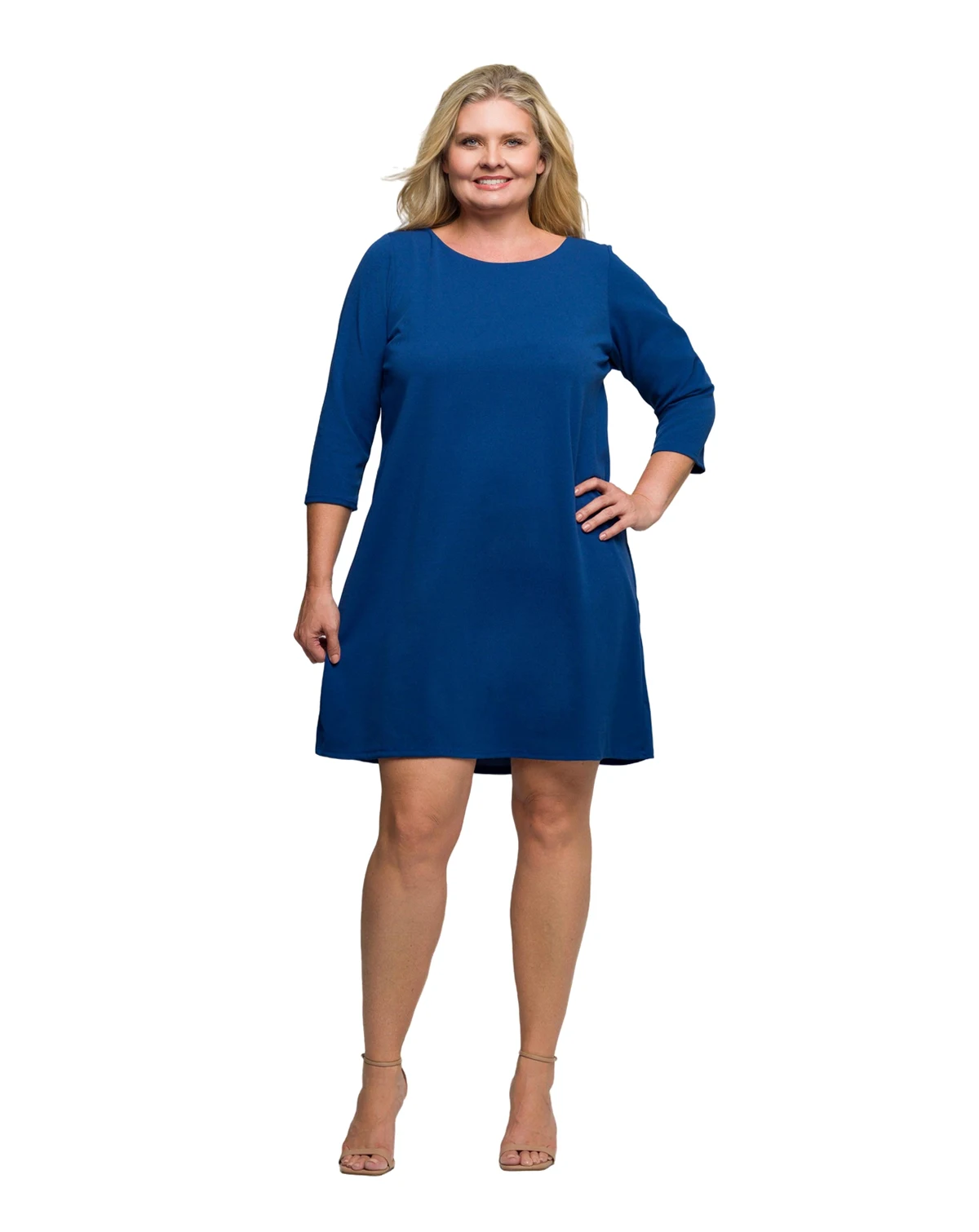 Plus Size Three Quarter Sleeve A Line Knee Length Dress