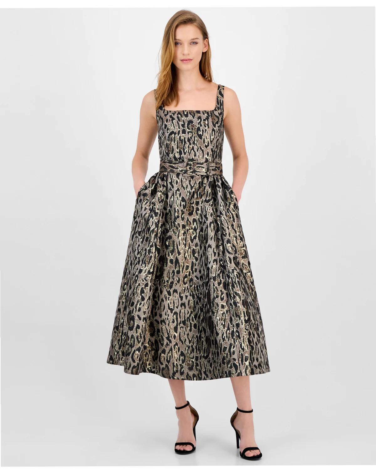 Women's Leopard Safari Jacquard Midi Dress